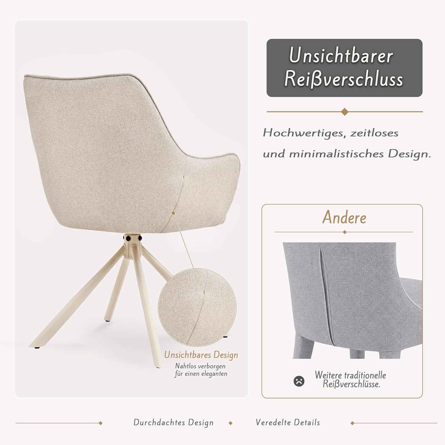 Esszimmerstühle Drehbar 4er Set mit Armlehne, gepolsterte Esszimmerstuhl mit hoher Rückenlehne für Esszimmer & Wohnzimmer, Büro, Beige1