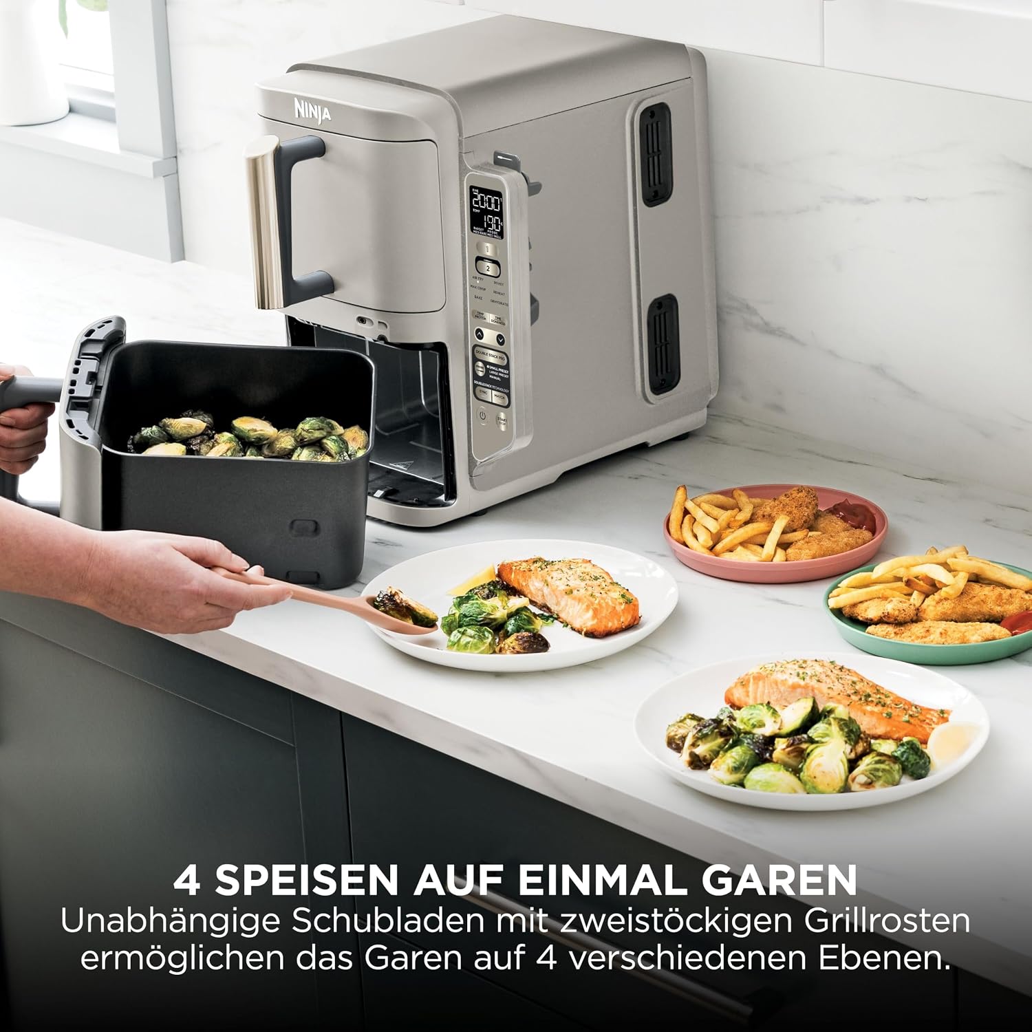 Ninja Double Stack XL-Heißluftfritteuse, 6 Funktionen, Steingold SL451EUSD