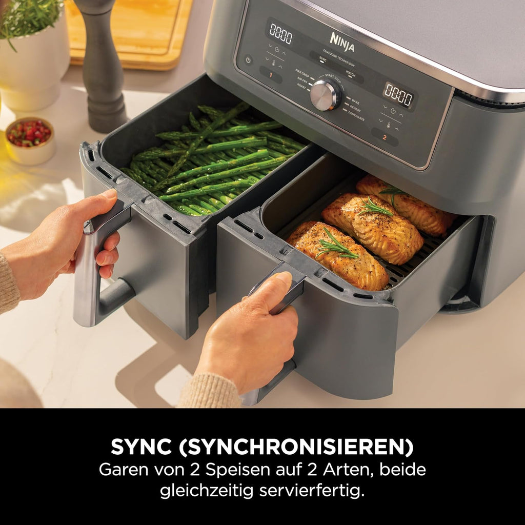 Ninja Dual Zone Digital Air Fryer, 2 Schubladen, Metallic Grau DZ400EU