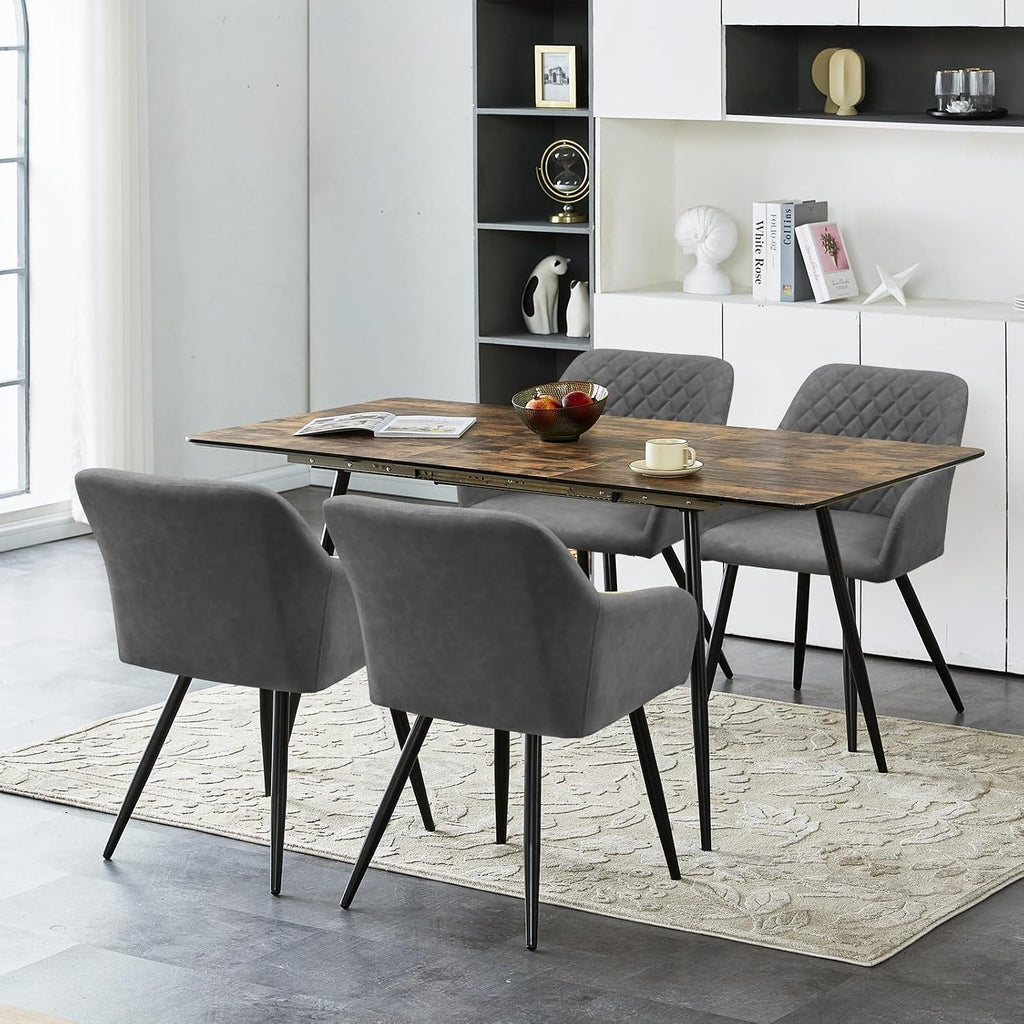 CLIPOP Esszimmerstühle 4er Set, Küchenstühle Grau Kunstlederstoff stühle Polsterstühle mit Armlehne Metallbeine Polstersessel Stühle für Esszimmer Küche (4, Kunstleder Grau)