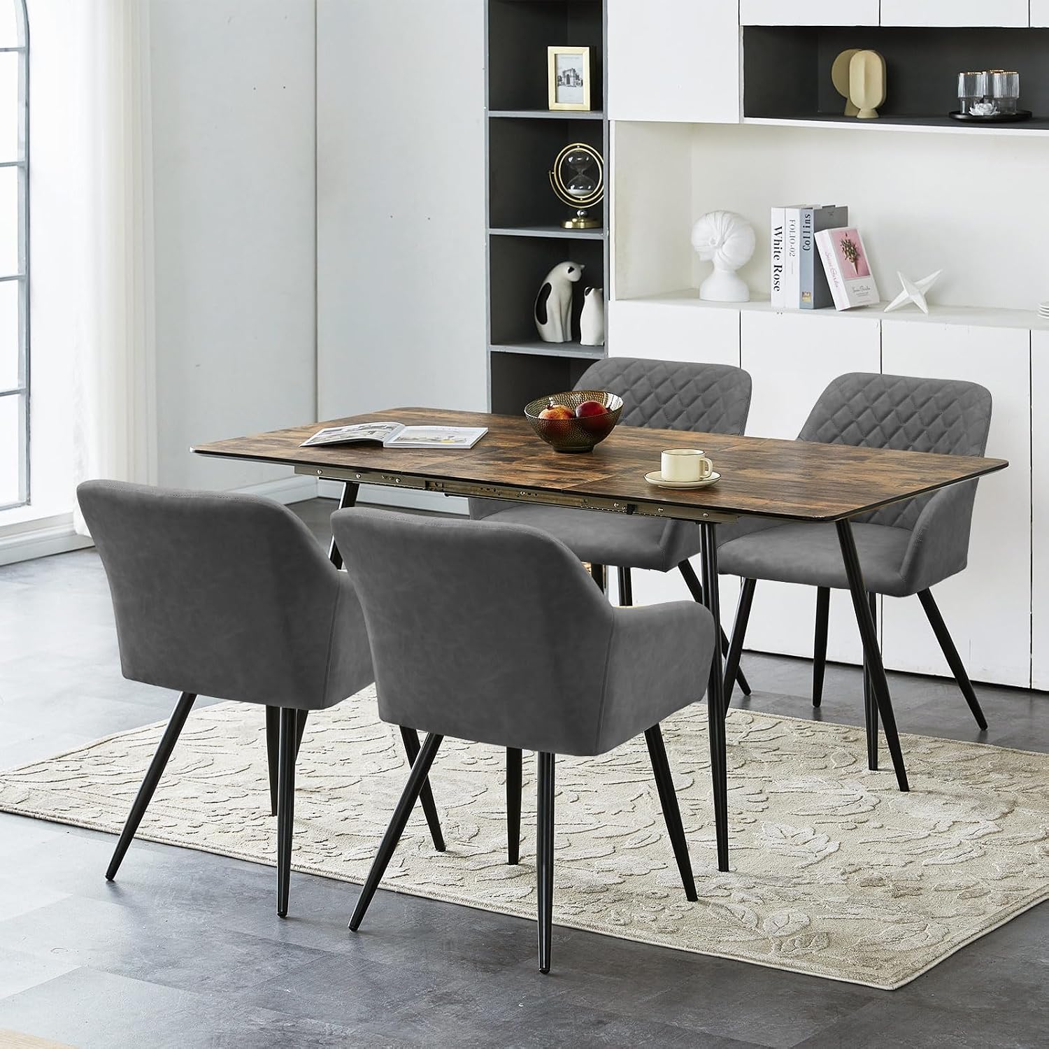 CLIPOP Esszimmerstühle 4er Set, Küchenstühle Grau Kunstlederstoff stühle Polsterstühle mit Armlehne Metallbeine Polstersessel Stühle für Esszimmer Küche (4, Kunstleder Grau)