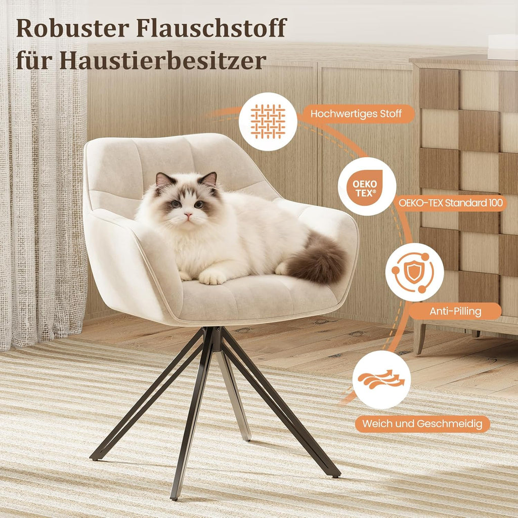 COLAMY Drehstühle für Esszimmer, 2er Set, Drehbare Polsterstühle mit Armlehnen und Rückenlehne, Bequeme Küchenstühle für Wohnzimmer & Essbereich, Beige