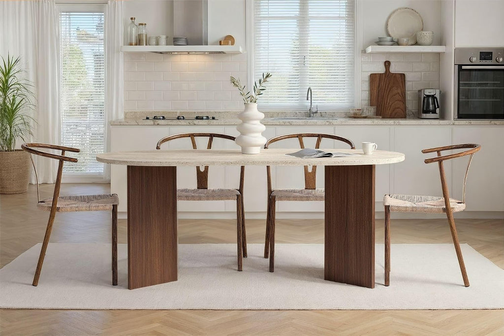 Moderner Esstisch, 180 x 90 x 75 cm, Travertine & Walnuss-Farben | 100% melaminbeschichtete Spanplatte, 25 mm Stärke | stilvolles & langlebiges Design, perfekt für zeitgemäße Essbereiche