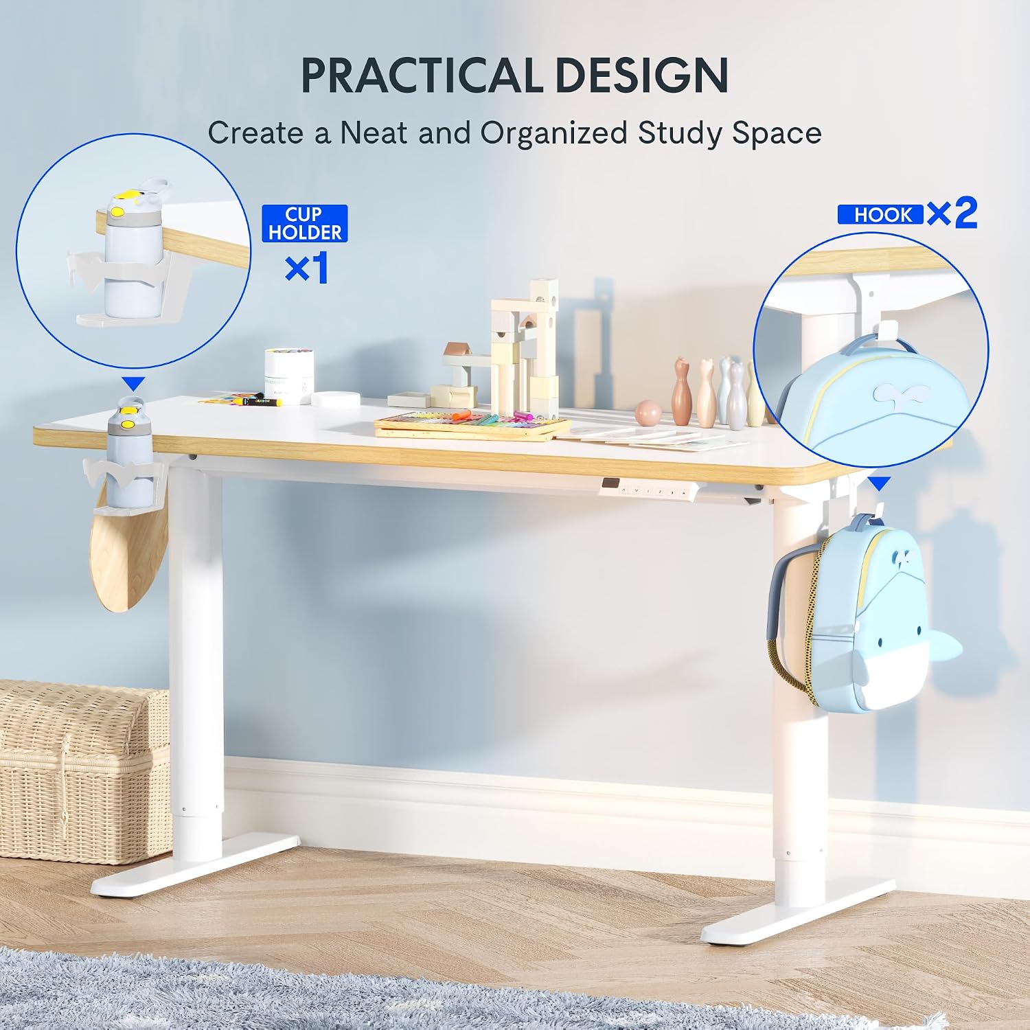 FLEXISPOT Kinderschreibtisch höhenverstellbar elektrisch 110 × 52 cm, Weiß