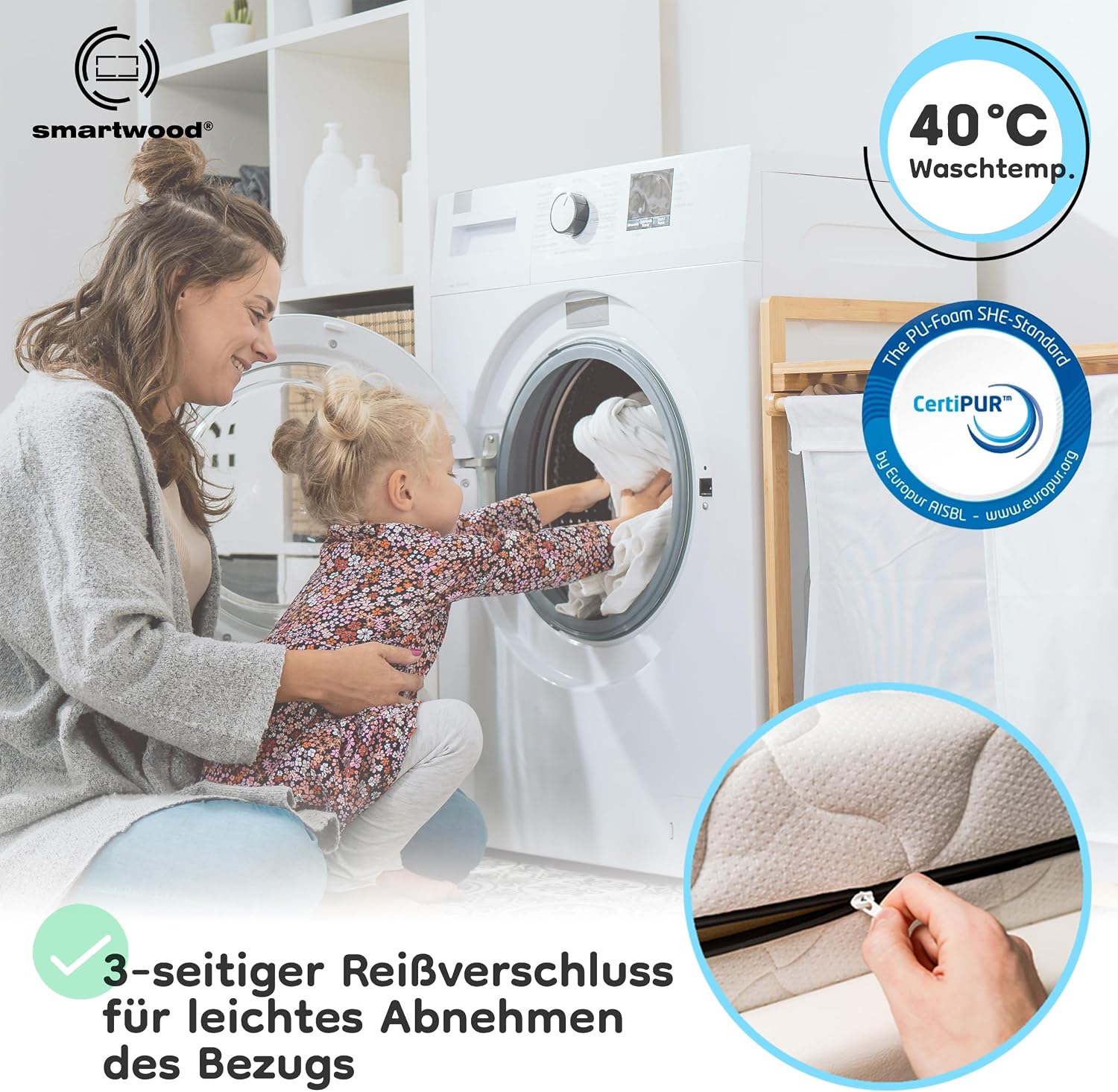smartwood Matratze 90x200 12 cm, H2, Schaumstoff, SmartComfort