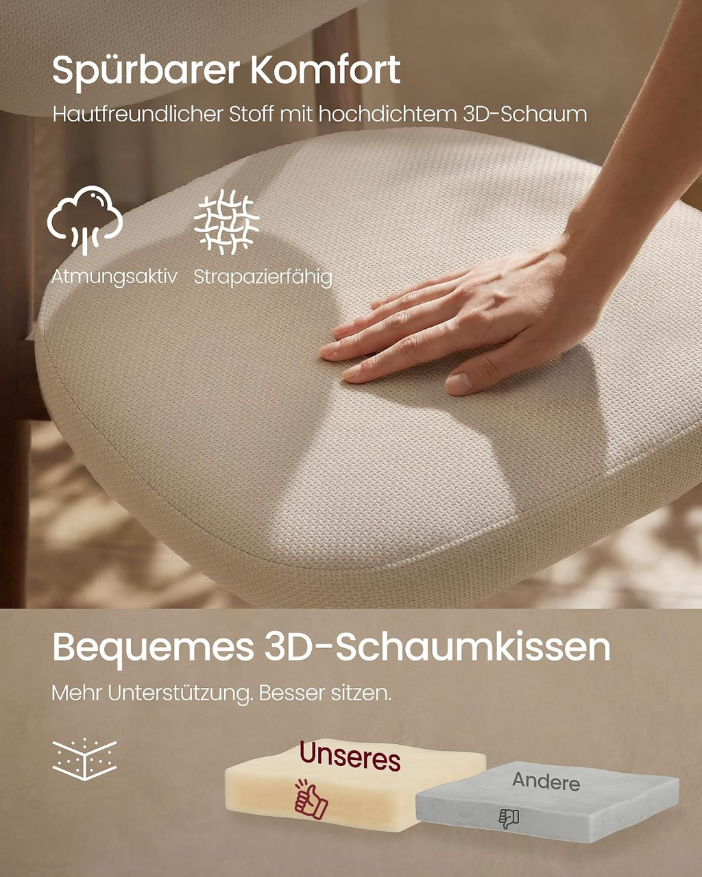 VASAGLE Barhocker 2er Set, mit Rückenlehne, Massivholzbeine, in Leinenoptik