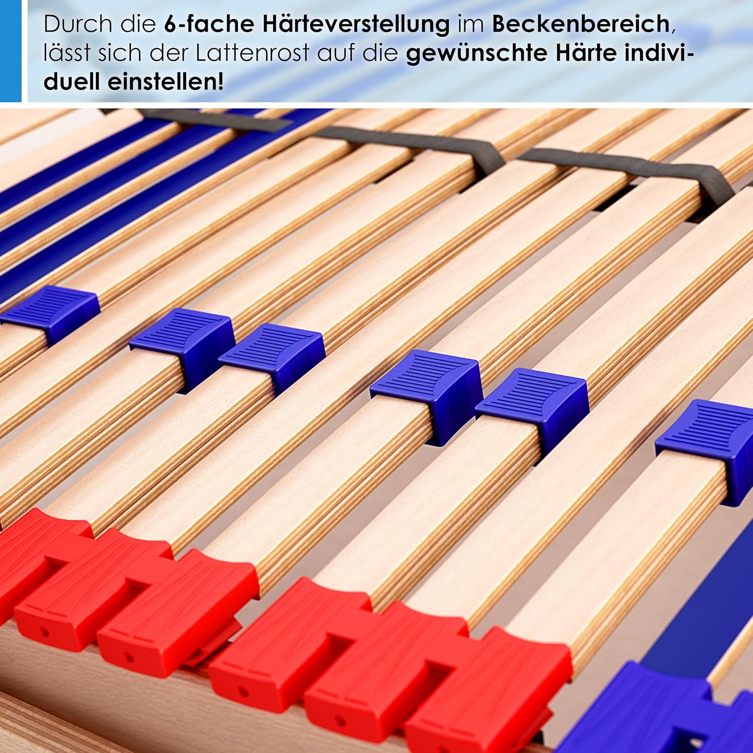 stabiler Lattenrost 100% BUCHE Lattenrahmen - Kopfteil verstellbar - SCHULTERFRÄSUNG, 7 Zonen, 42 Federleisten, Härte-Regulierung, Mittelgurt - SLEEP BEST 42® VARIO unmontiert (90x200cm)
