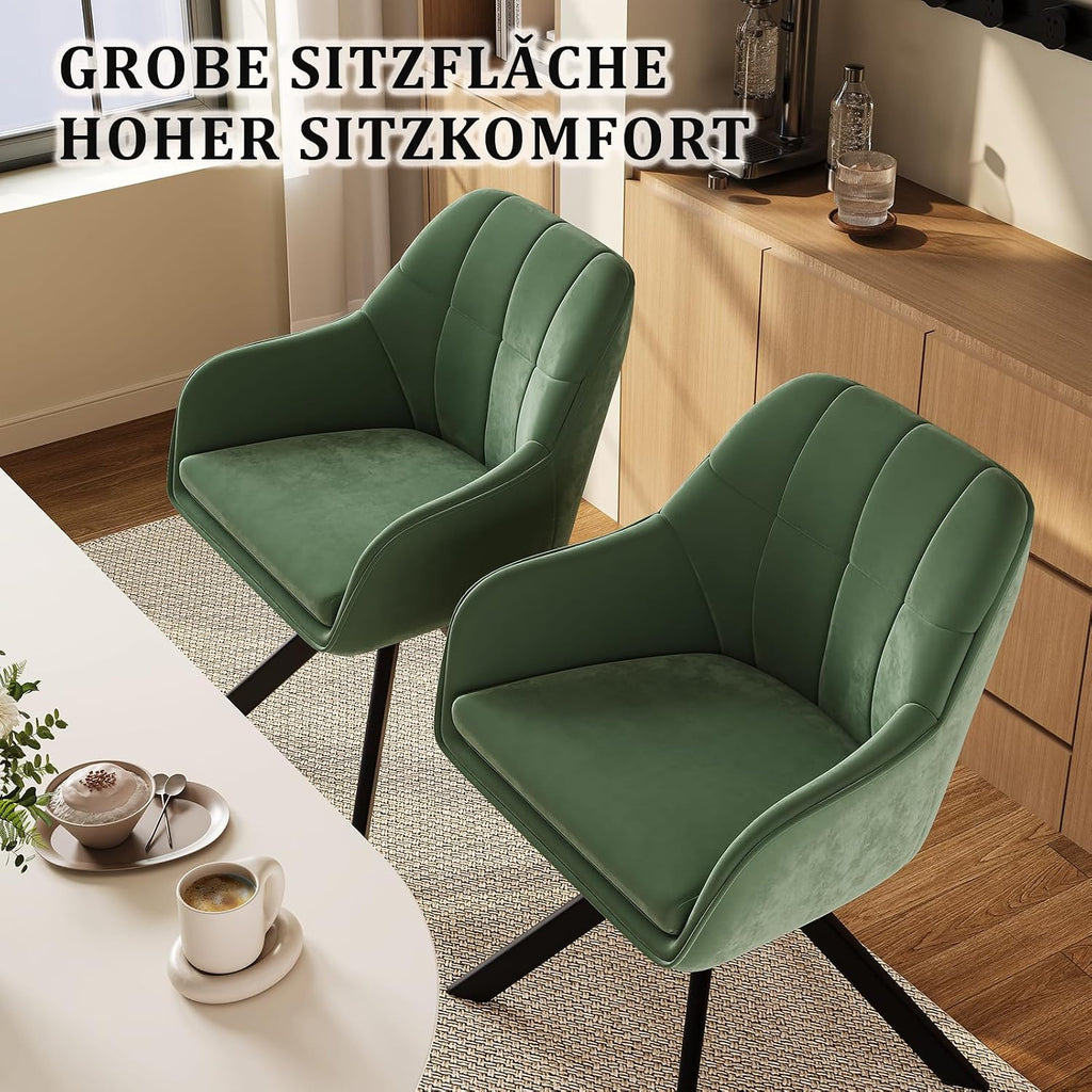 Drehstuhl Esszimmer 4er Set Samt Grün mit Armlehne Polsterstuhl Esszimmerstühle drehbar Küchenstuhl mit Metallbeine für Wohnzimmer Esszimmer