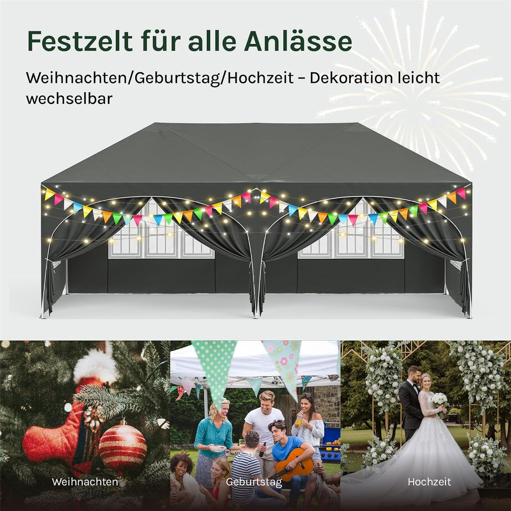 WOLTU Faltpavillon 3x6m Pop up mit 6 Seitenwänden Pavillon Partyzelt Grau