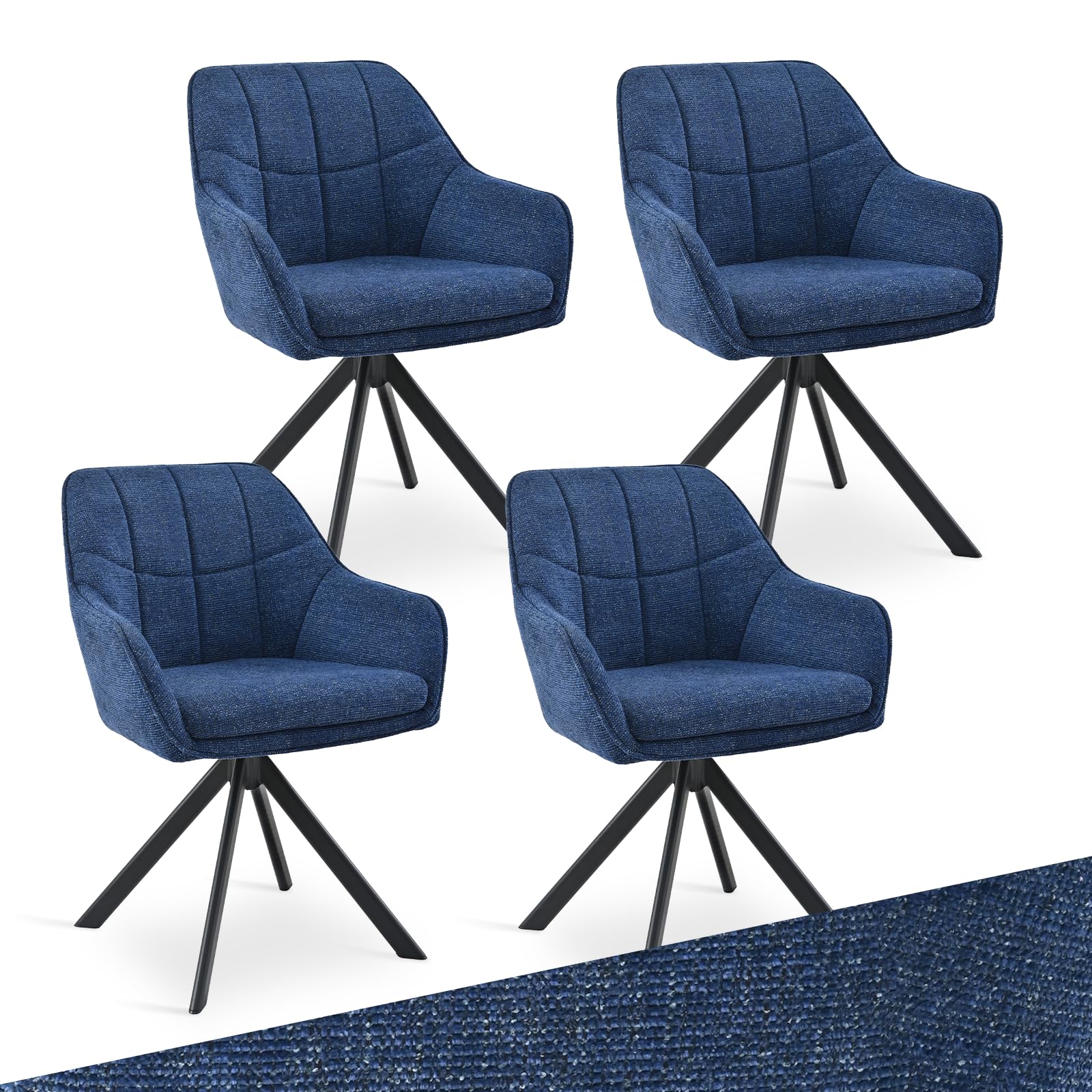 Drehstuhl Esszimmer 4er Set Samt Grün mit Armlehne Polsterstuhl Esszimmerstühle drehbar Küchenstuhl mit Metallbeine für Wohnzimmer Esszimmer