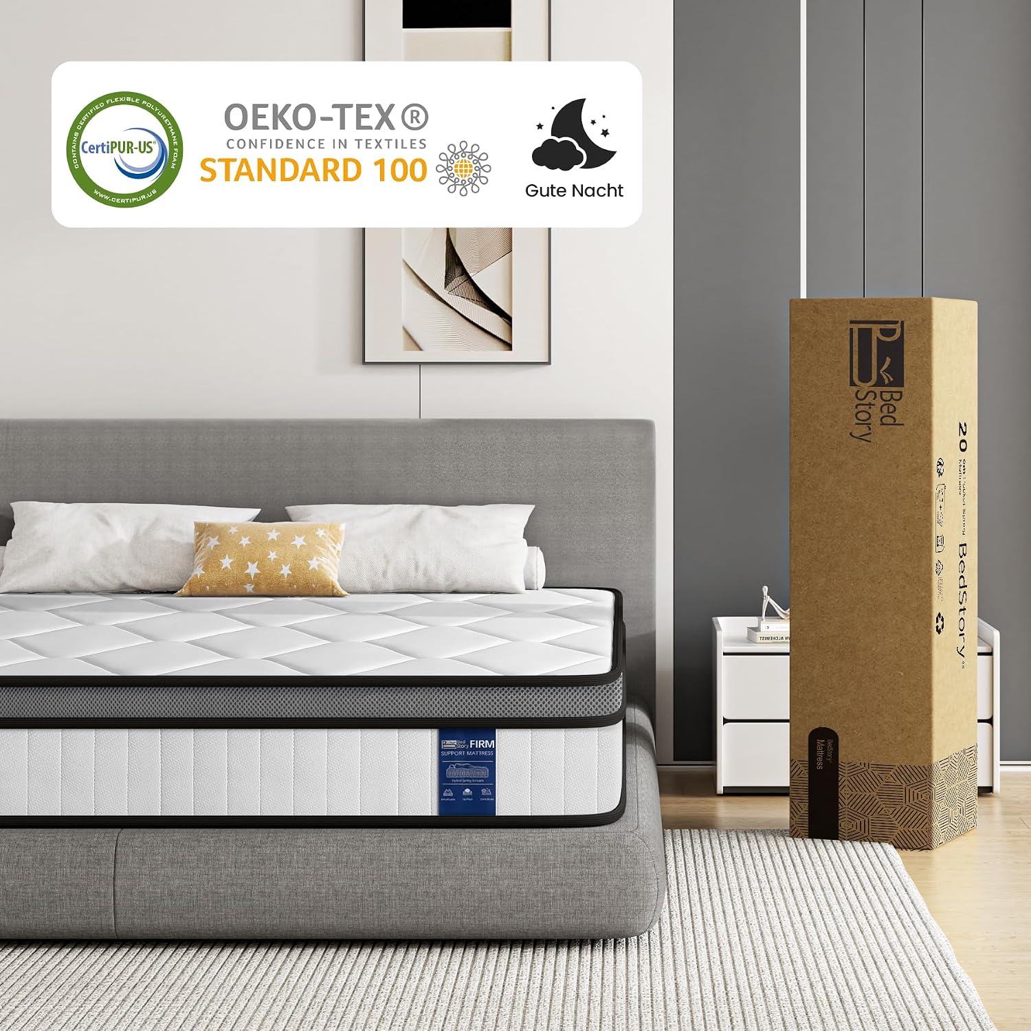 BedStory Matratze 160x200cm,Federkernmatratze H3 Höhe 20cm Taschenfederkernmatratze Mittelfeste Orthopädischem,Öko-Tex Zertifiziert, Matratze für Erwachsene