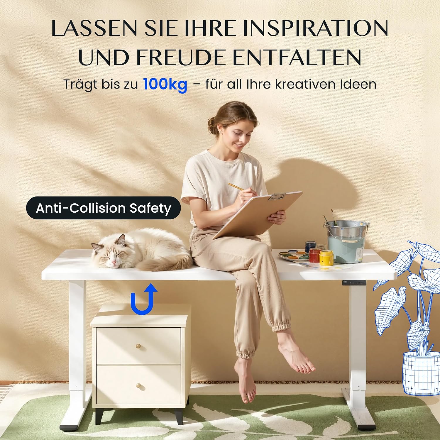FLEXISPOT Höhenverstellbarer Schreibtisch elektrisch, Doppelmotor 160x80 cm
