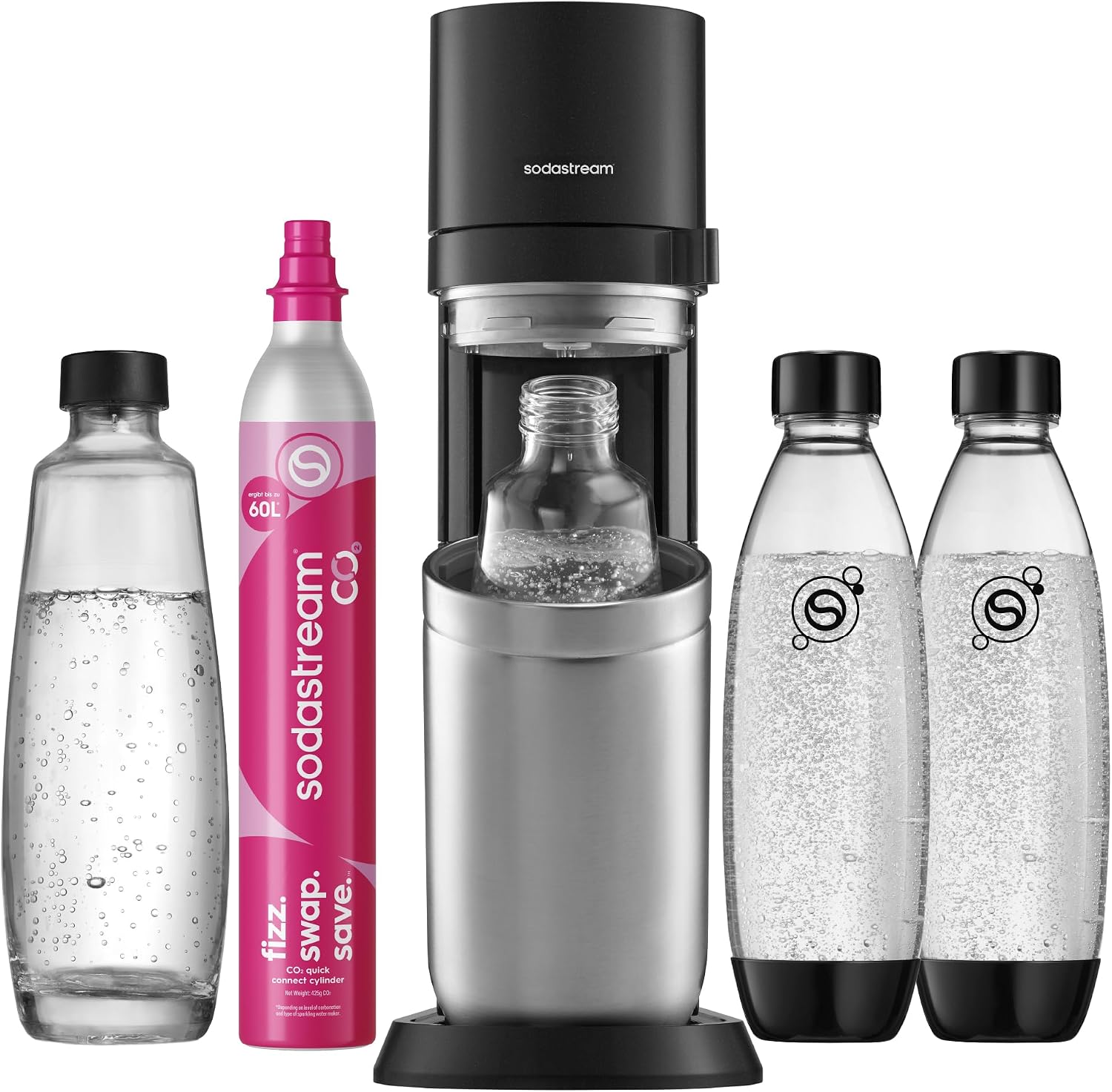SodaStream DUO Wassersprudler - 4x 1L Sprudlerflaschen & CO2-Zylinder