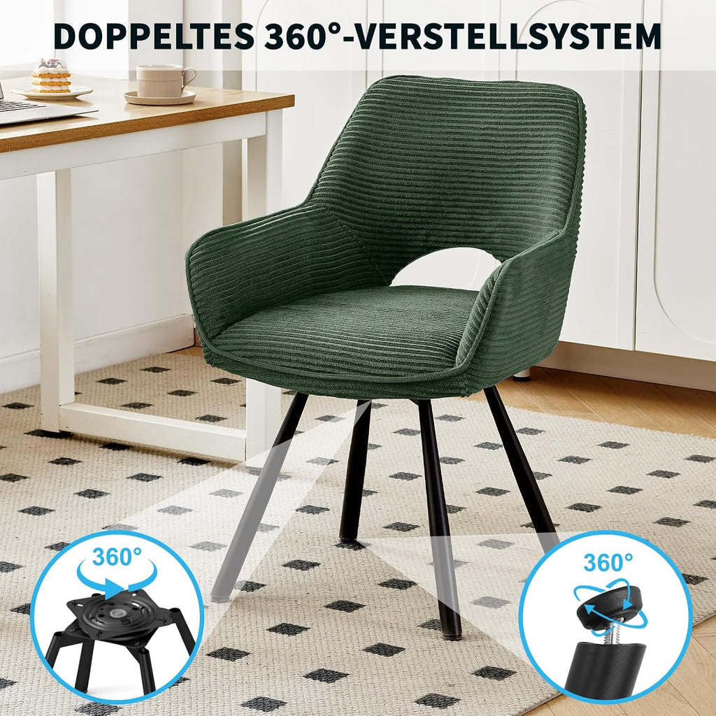 JIJIAN 2er Set 360° Drehbare Esszimmerstühle mit Armlehnen, Grün