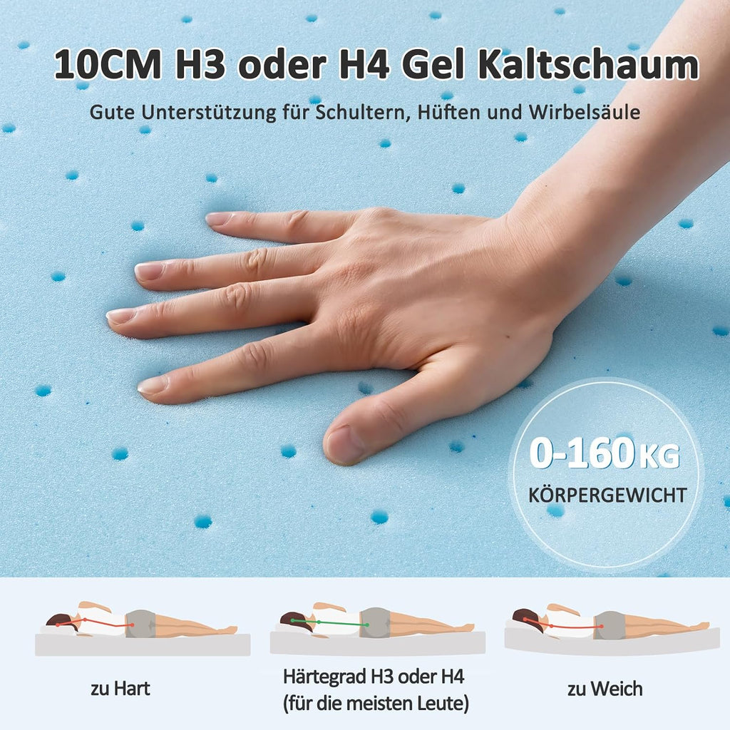 BedStory Gel Topper 180x200cm H3/H4 aus 10cm Höhe Kaltschaumkern