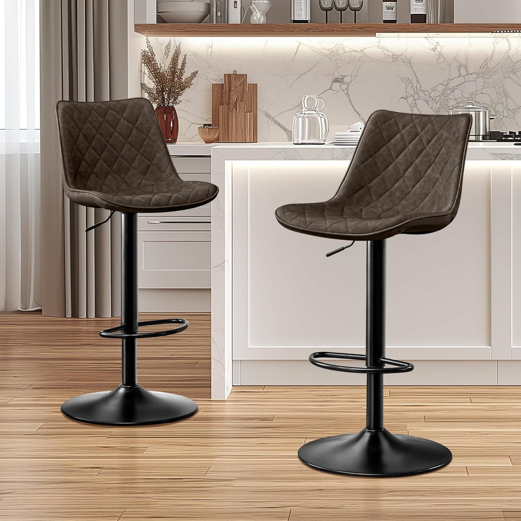 STOOLINK Barhocker 2er Set Barstuhl Höhenverstellbar mit Mikrofaser-Leder, Barhocker mit Lehne, Tresenhocker Drehbar, Bistrohocker Designer, Barstühle für Küche, Theke, Bar-Braun