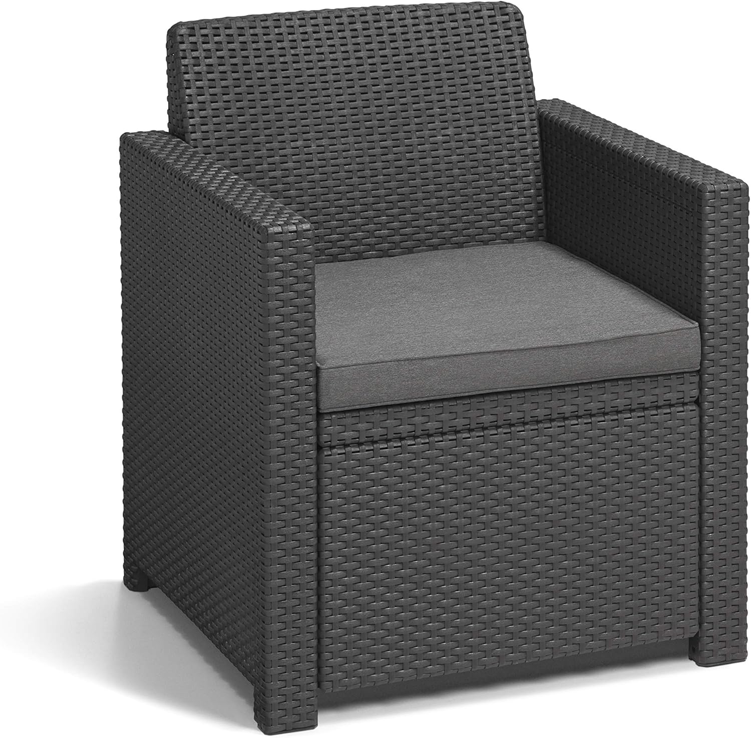 Allibert by Keter Merano Gartenmöbel Set aus Kunststoff, inkl. Sitzkissen, grau, 4-teilig, 2 Sessel, Sofa & Tisch, für Garten & Terrasse, Flache Rattanoptik