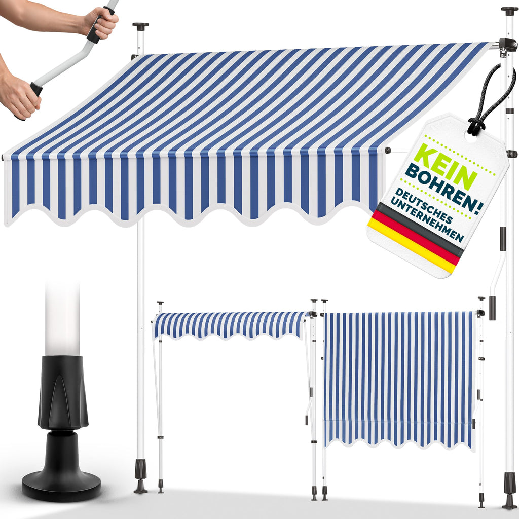 tillvex Klemmmarkise 350cm breit mit Handkurbel | Balkonmarkise ohne Bohren