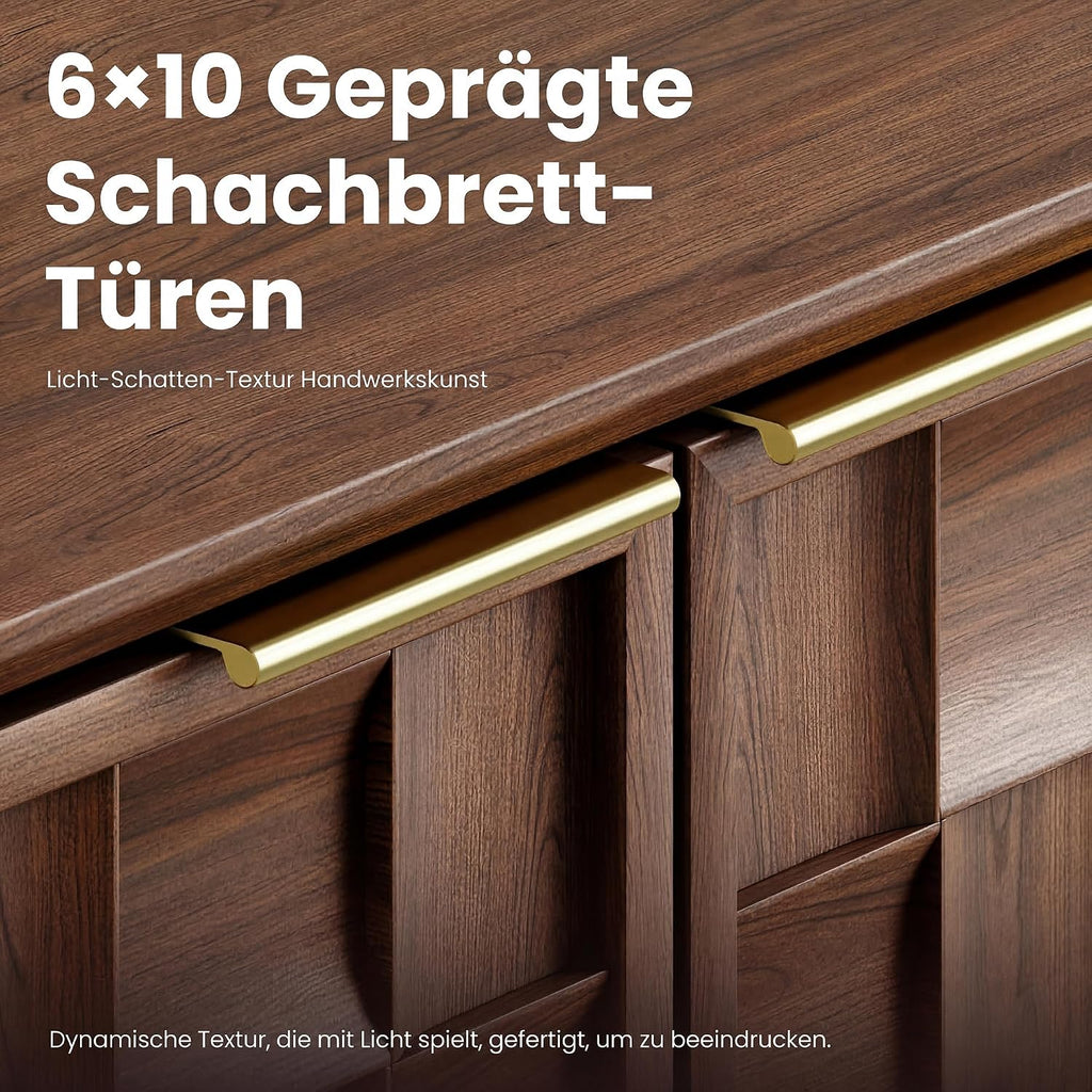 COLAMY Sideboard 150 cm Holz mit Stauraum – Modernes Sideboard für Wohnzimmer, Küchenschrank mit verstellbaren Einlegeböden, Buffet Schrank mit 3D Holzfront, Walnut