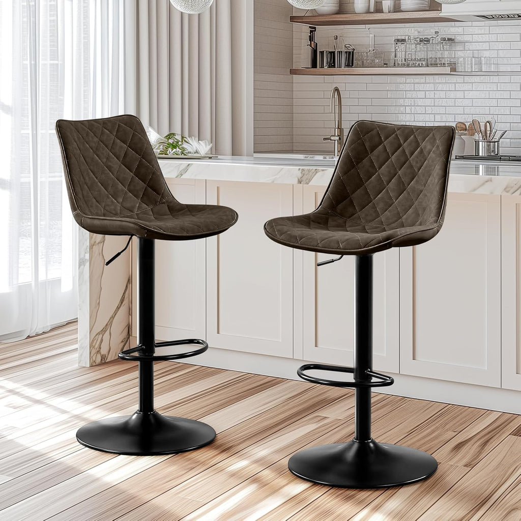 STOOLINK Barhocker 2er Set Barstuhl Höhenverstellbar mit Mikrofaser-Leder, Barhocker mit Lehne, Tresenhocker Drehbar, Bistrohocker Designer, Barstühle für Küche, Theke, Bar-Braun