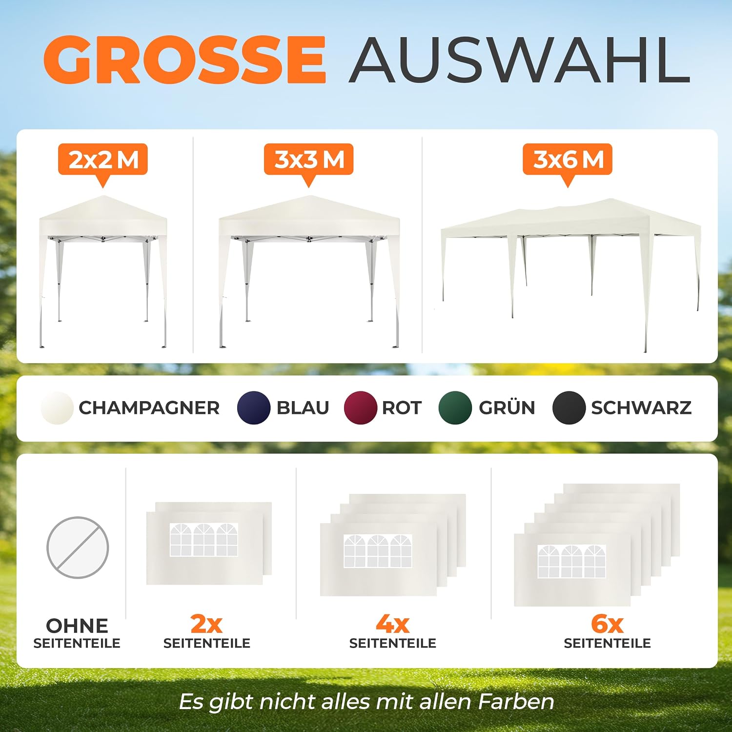 Kronenburg Faltpavillon wasserdicht Dachmaß 3 x 3 m UV Schutz 50+ Pavillon in Champagner mit 4 Seitenteilen