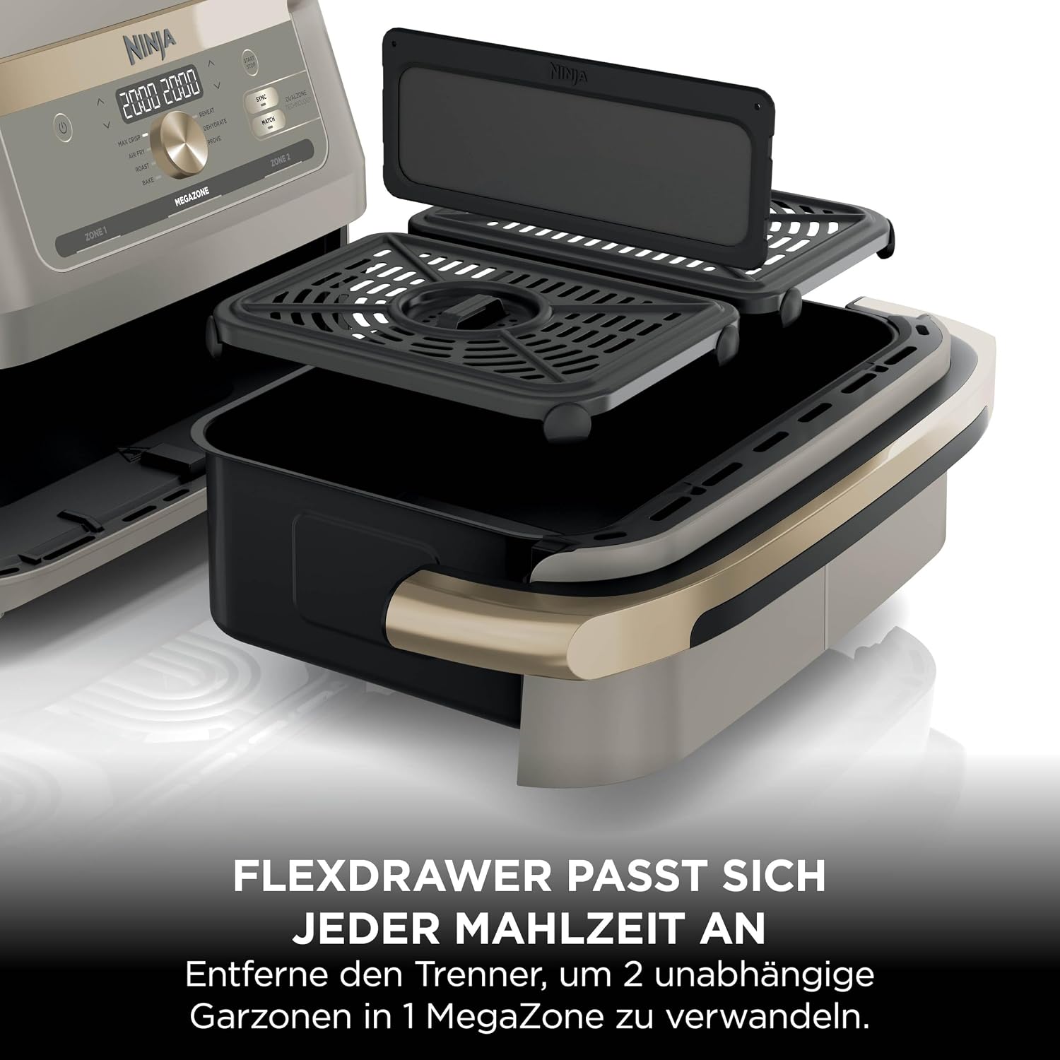 Ninja Foodi FlexDrawer Heißluftfritteuse, Dual Zone, Stone Gold AF500EUSD