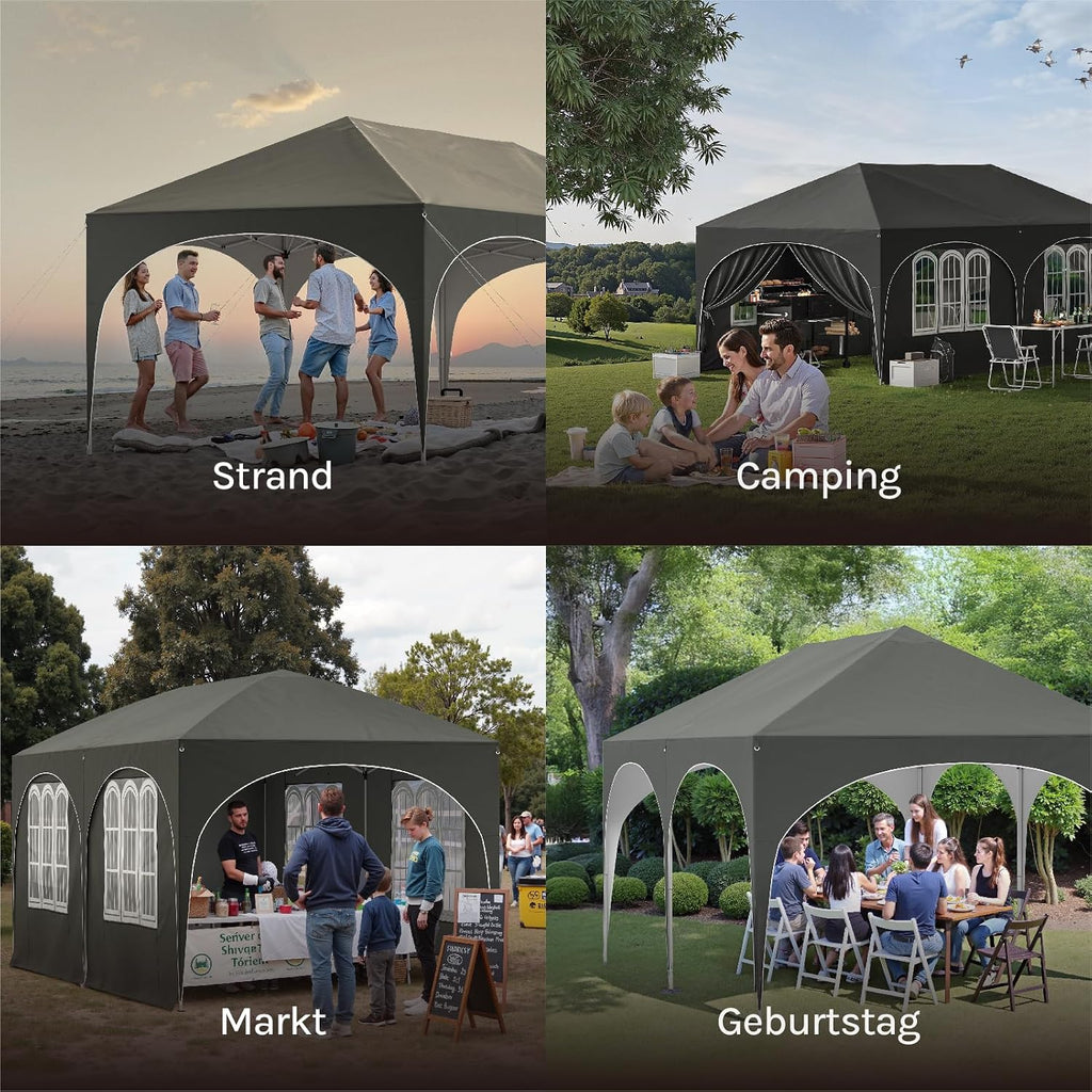WOLTU Faltpavillon 3x6m Pop up mit 6 Seitenwänden Pavillon Partyzelt Grau