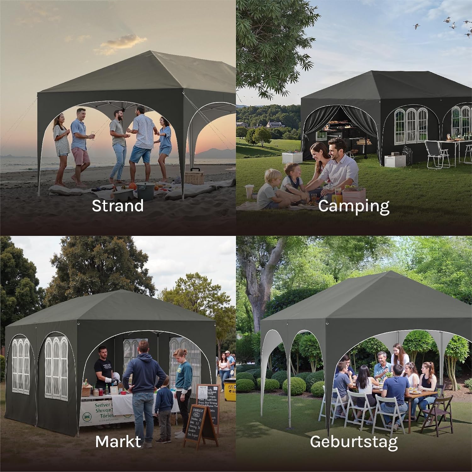 WOLTU Faltpavillon 3x6m Pop up mit 6 Seitenwänden Pavillon Partyzelt Grau