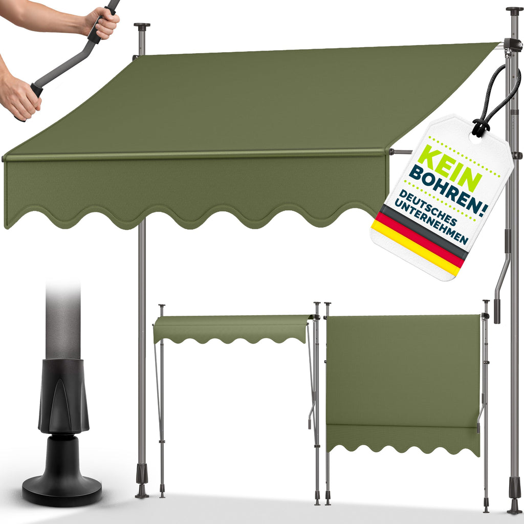 tillvex Klemmmarkise 350cm breit mit Handkurbel | Balkonmarkise ohne Bohren