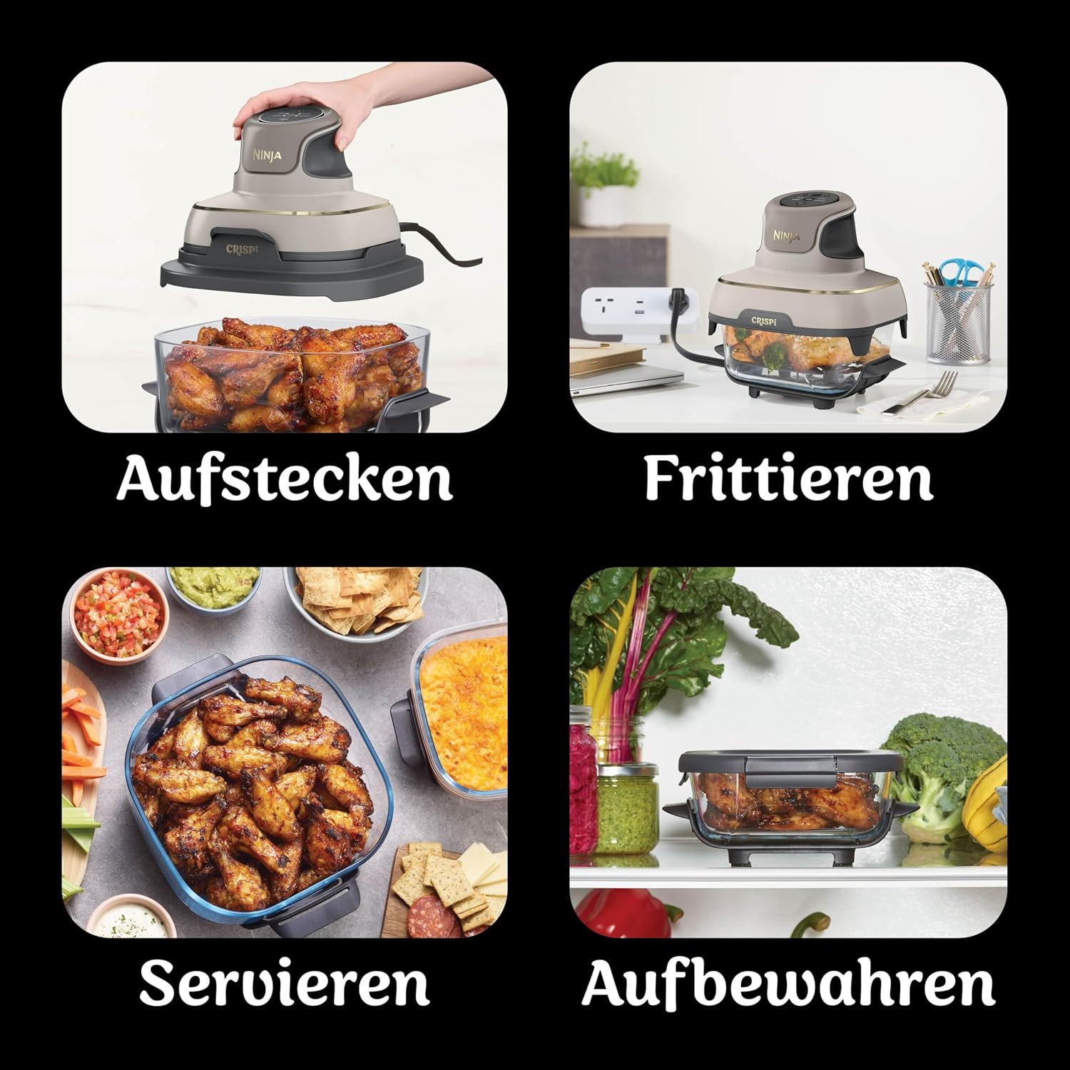 Ninja CRISPi tragbare Air fryer Heißluftfritteuse, Stone Gold FN101EUSTGD