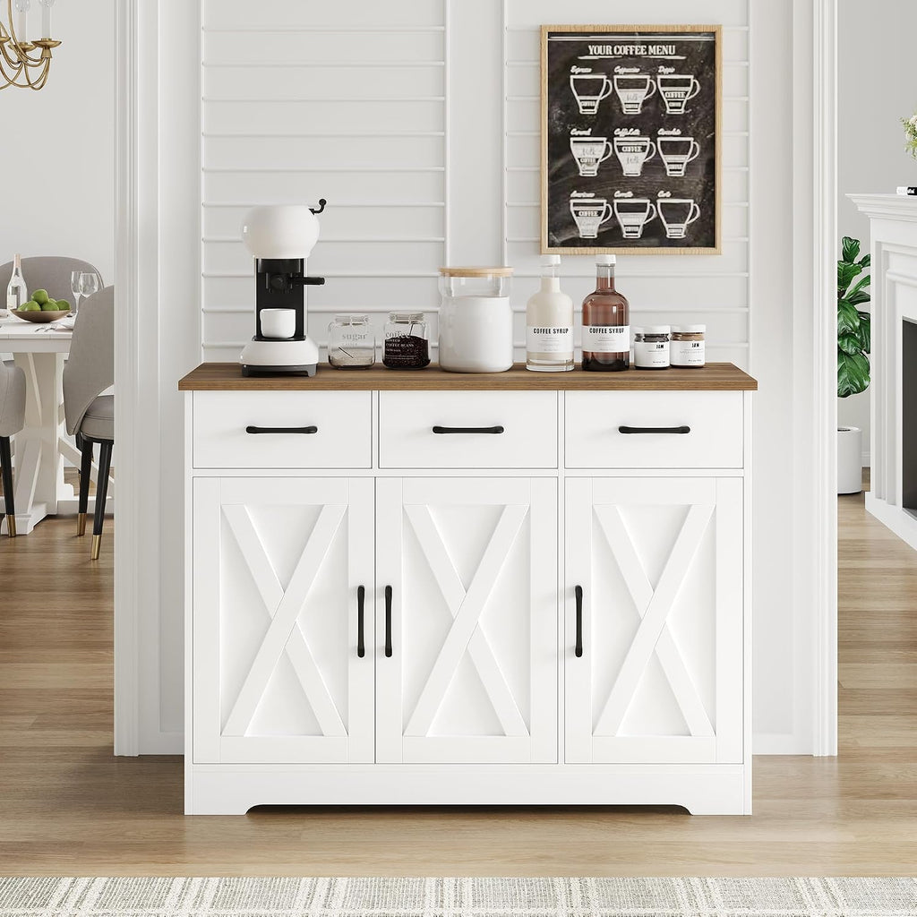 HOCSOK Sideboard, Küchenschrank mit Verstellbaren Ablagen, Weiß & Braun