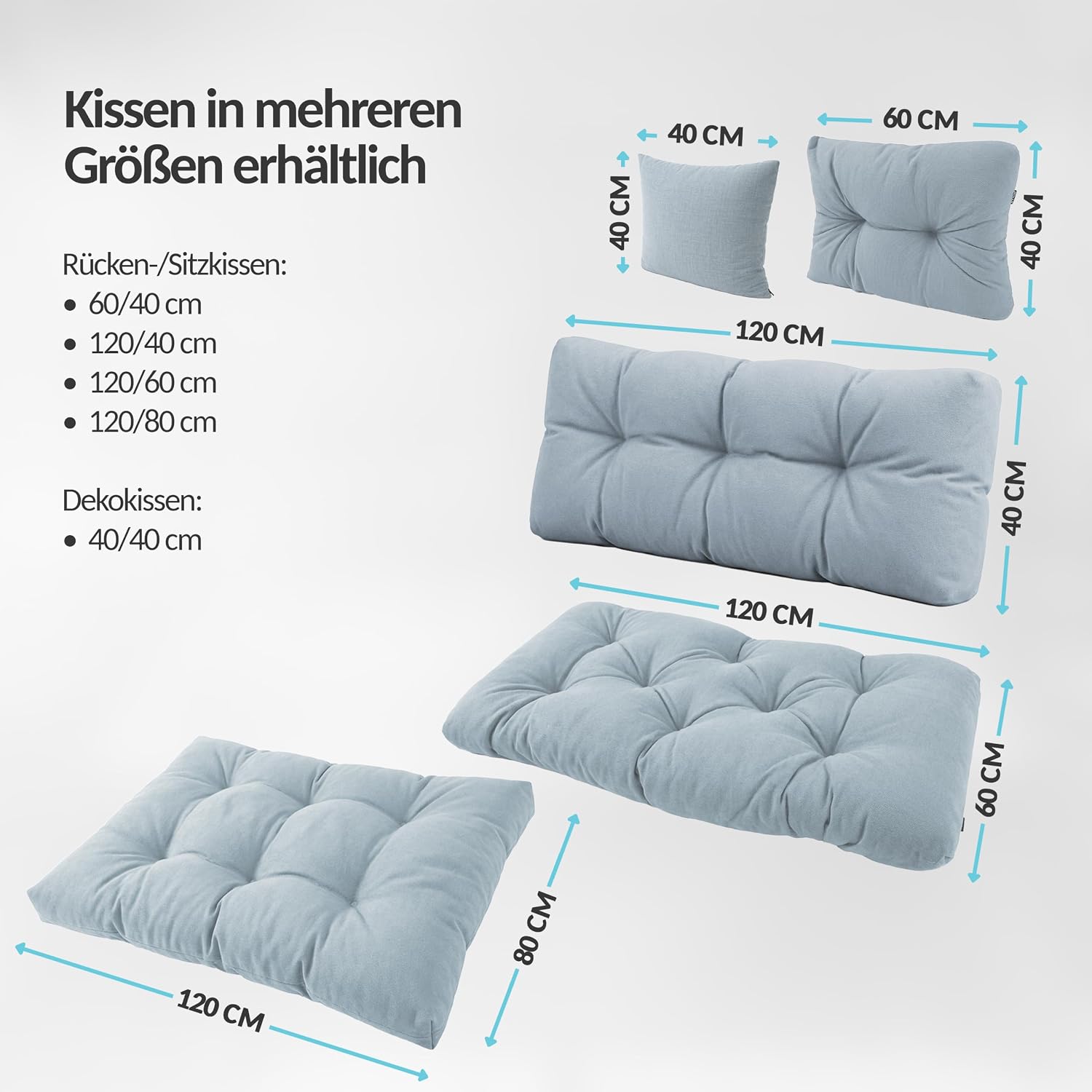 POKAR Palettenkissen Wasserabweisend Palettenauflagen Palettenmöbel Palettensofa 8er Set: Sitzkissen 120x80 + Rückenlehne 120x40, Anthrazit