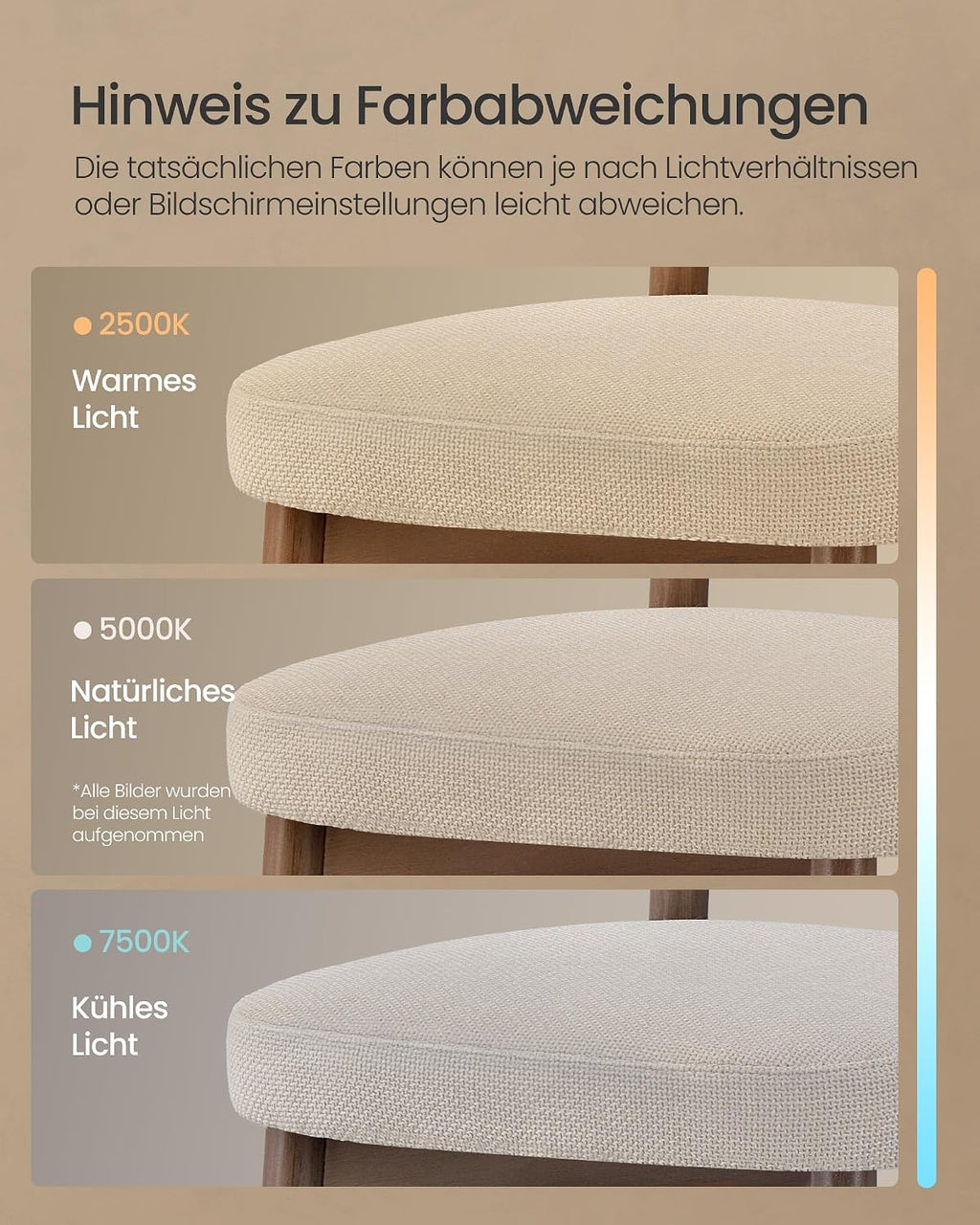 VASAGLE Barhocker 2er Set, mit Rückenlehne, Massivholzbeine, in Leinenoptik