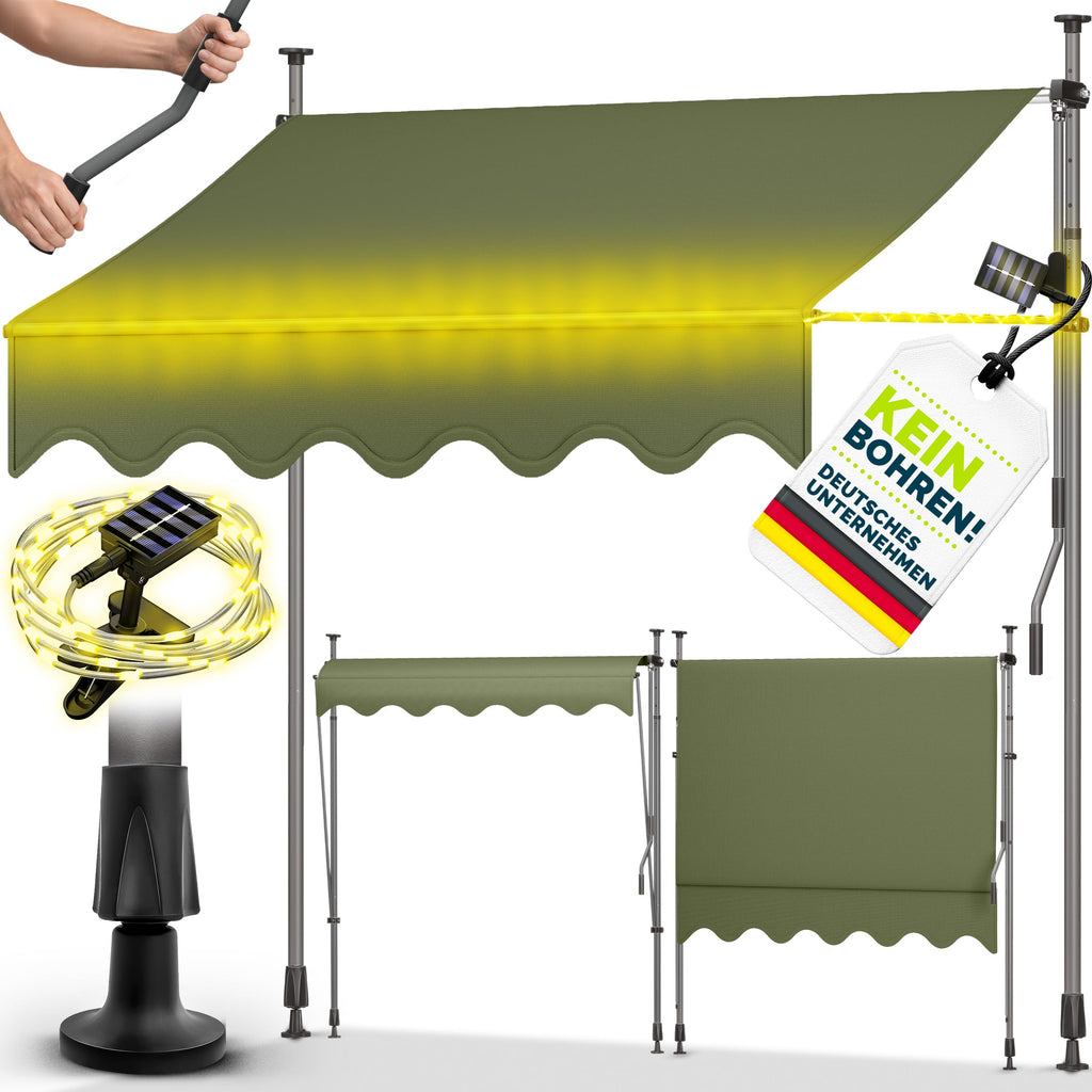 tillvex Klemmmarkise 350cm breit mit Handkurbel | Balkonmarkise ohne Bohren