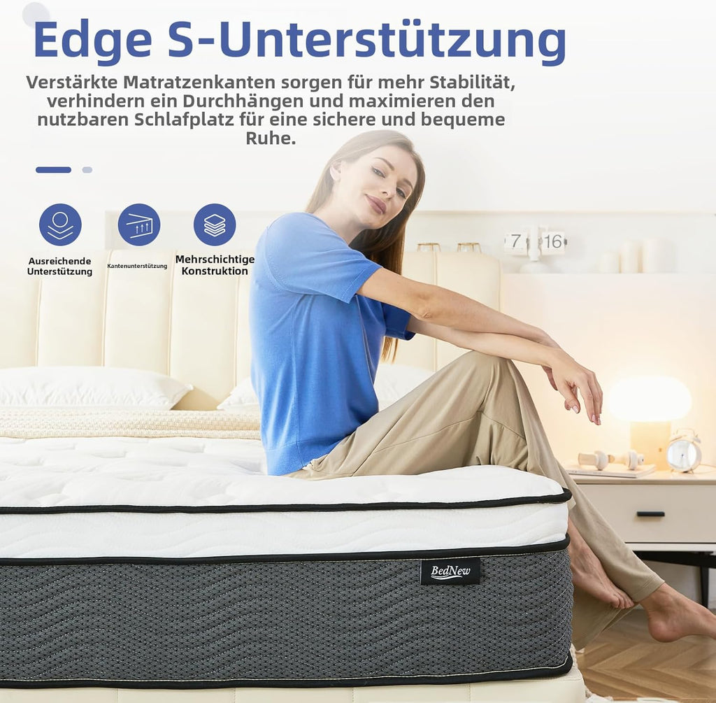 Matratze 180 x 200cm, Federkernmatratze H3 Höhe 31cm 7-Zonen Orthopädische Taschenfederkernmatratze mit Comfort Memory-Schaum Schicht
