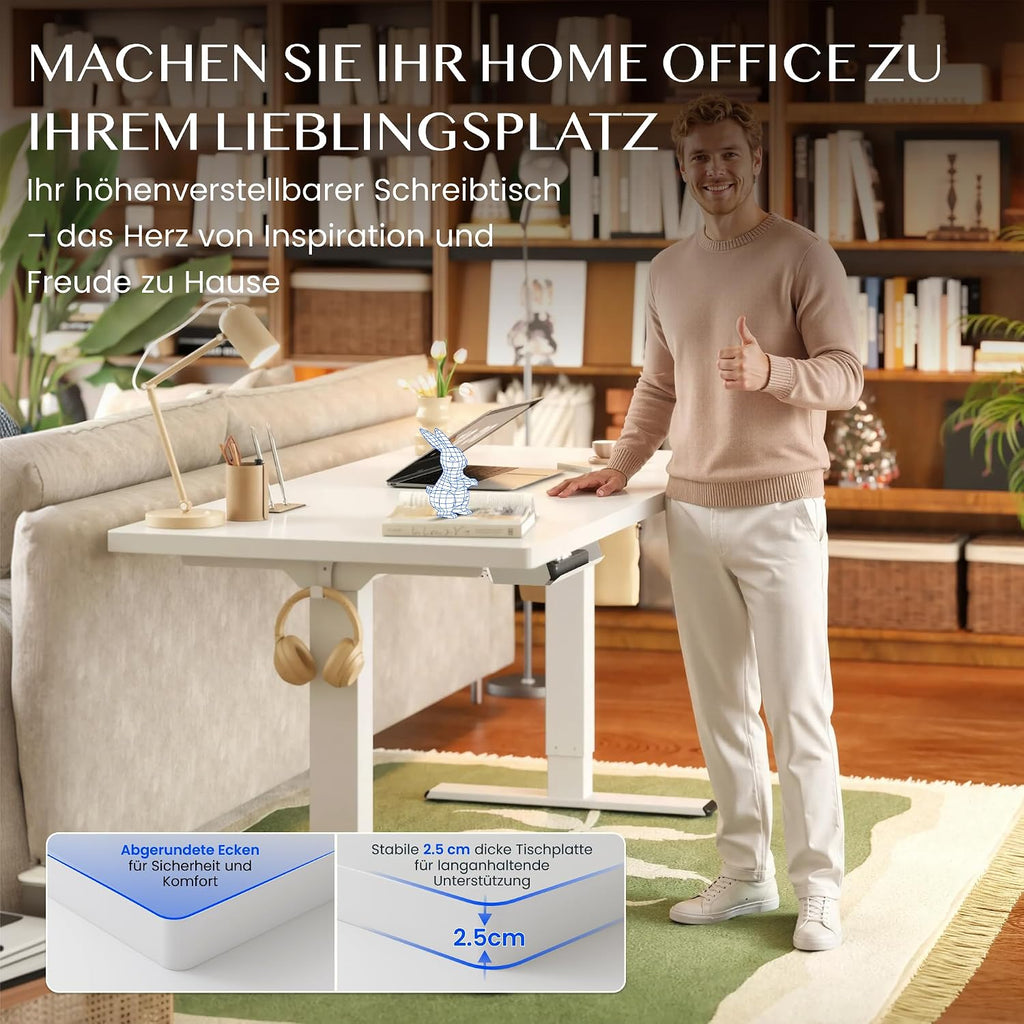 FLEXISPOT Höhenverstellbarer Schreibtisch elektrisch, Doppelmotor 160x80 cm