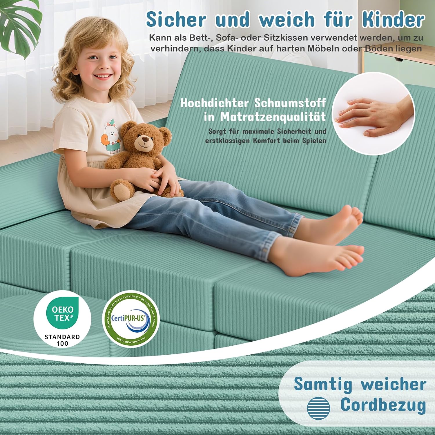 MAMIZO Spielsofa Cord, Kindersofa-Bausteine,Spielsofa für Kinder Oeko-TEX
