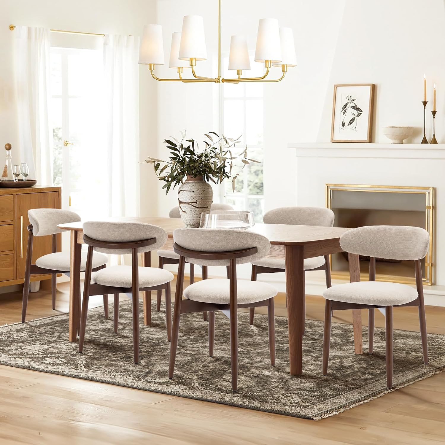 COLAMY Küchenstuhl Esszimmerstühle 4er Set, Moderne Polsterstuhl Essstühle mit Fester Rückenlehne, Stoff Esszimmerstühl mit Holzbein für Esszimmer, Küche, Restaurant, Beige