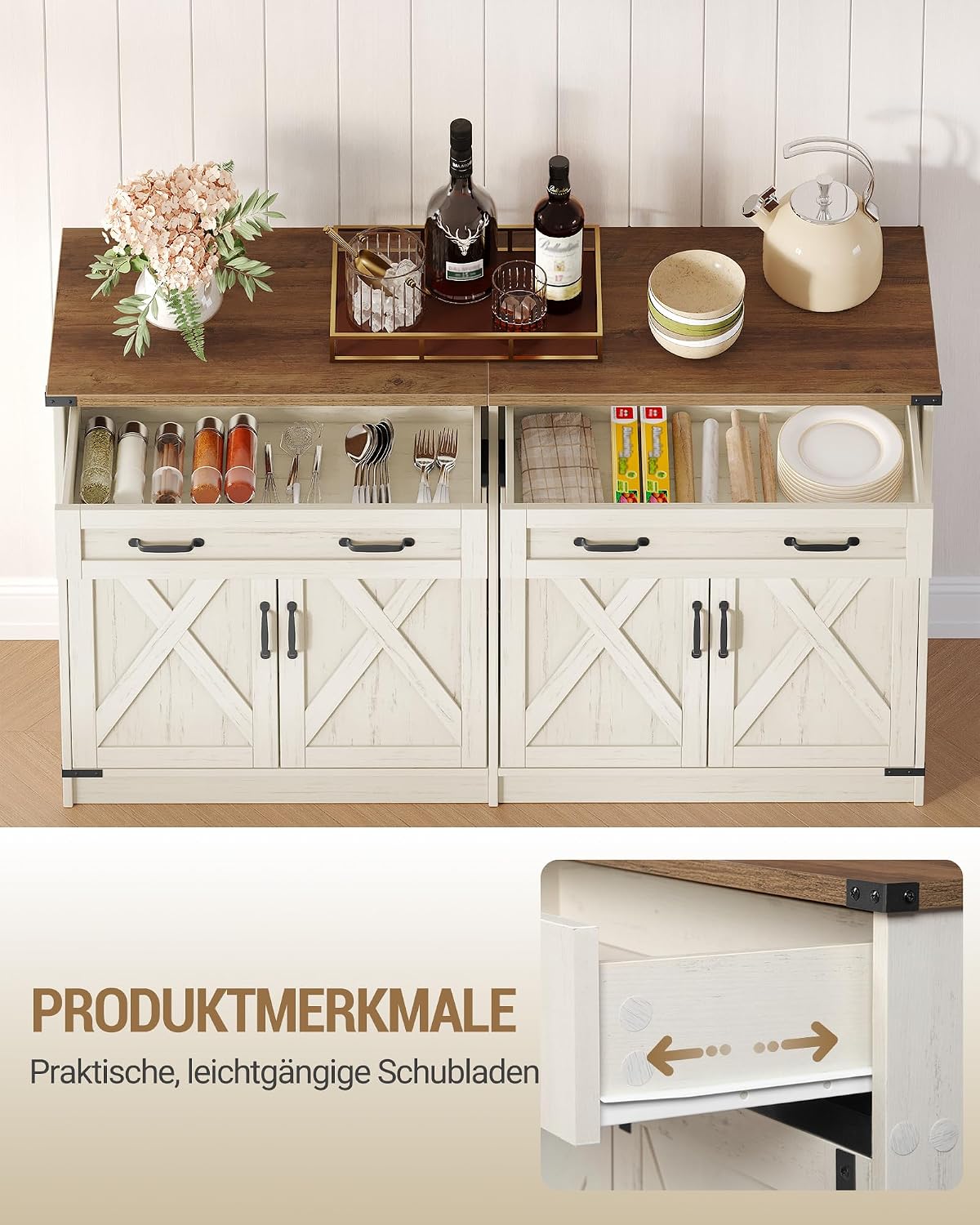 Hzuaneri Sideboard, Buffetschrank mit 2 Schublade, 4 Türen