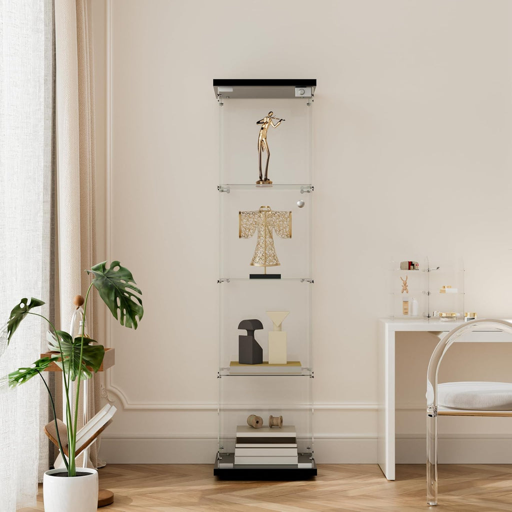 Glasvitrine Standvitrine in Schwarz, 164x42,5x36,5CM Glas Vitrine