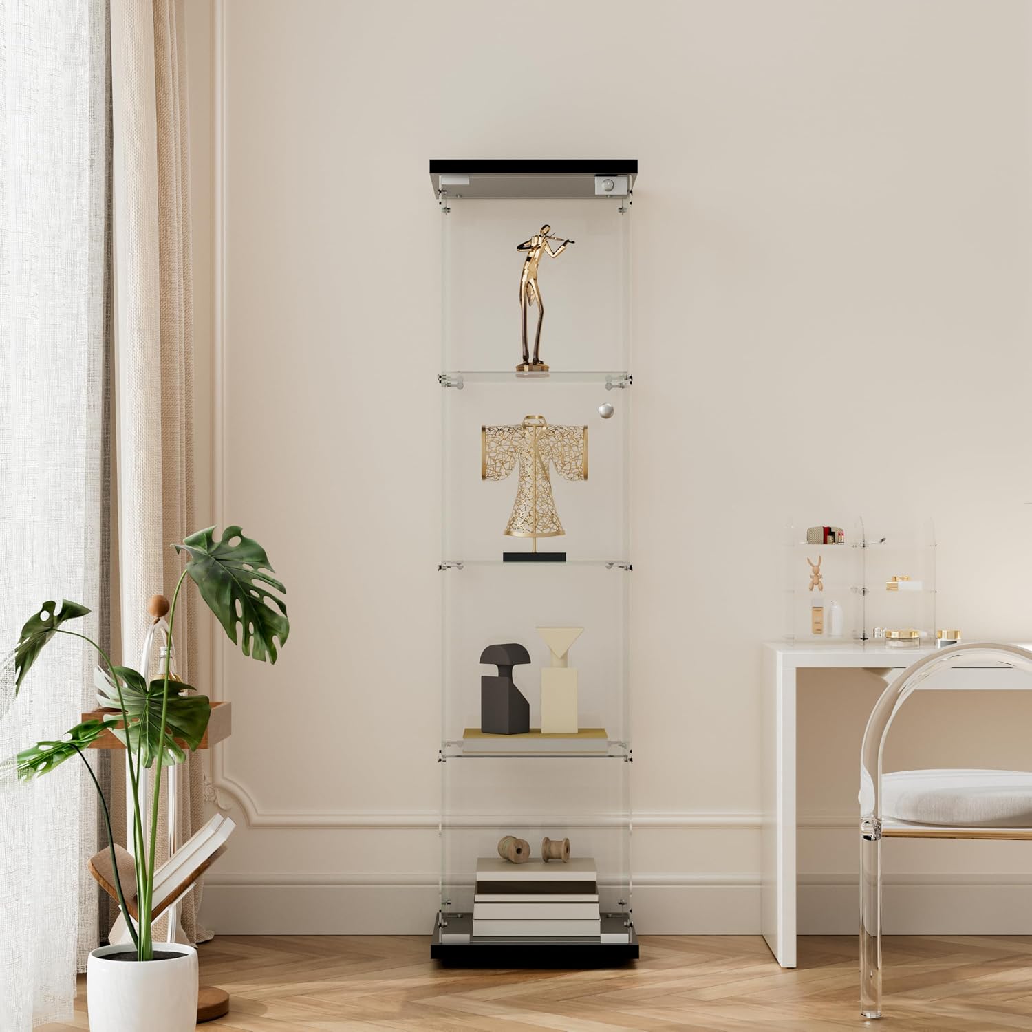 Glasvitrine Standvitrine in Schwarz, 164x42,5x36,5CM Glas Vitrine