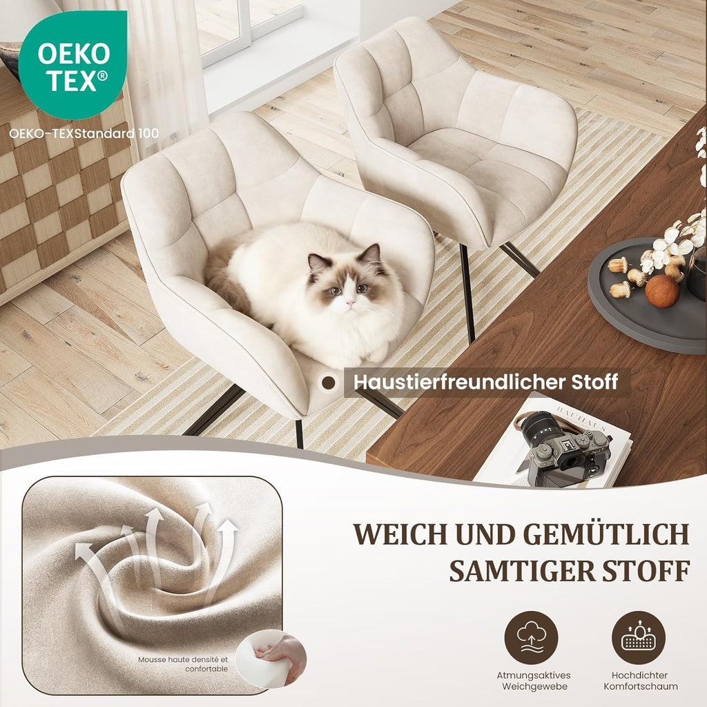 COLAMY Drehstühle für Esszimmer, 2er Set, Drehbare Polsterstühle mit Armlehnen und Rückenlehne, Bequeme Küchenstühle für Wohnzimmer & Essbereich, Beige