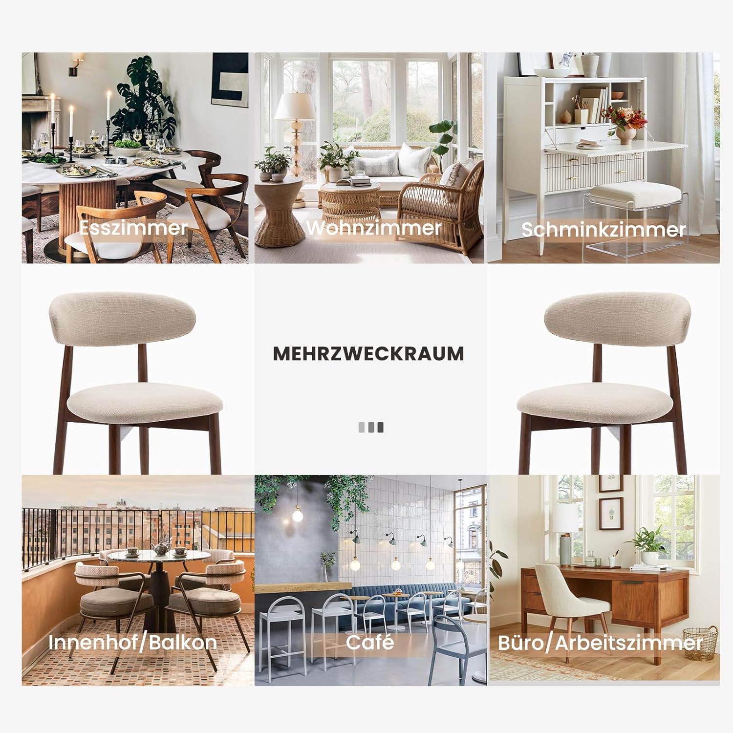 COLAMY Küchenstuhl Esszimmerstühle 4er Set, Moderne Polsterstuhl Essstühle mit Fester Rückenlehne, Stoff Esszimmerstühl mit Holzbein für Esszimmer, Küche, Restaurant, Beige