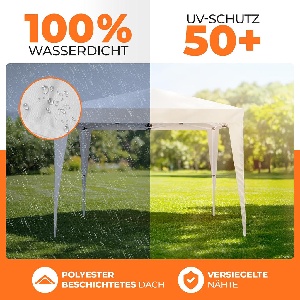 Kronenburg Faltpavillon wasserdicht Dachmaß 3 x 3 m UV Schutz 50+ Pavillon in Champagner mit 4 Seitenteilen