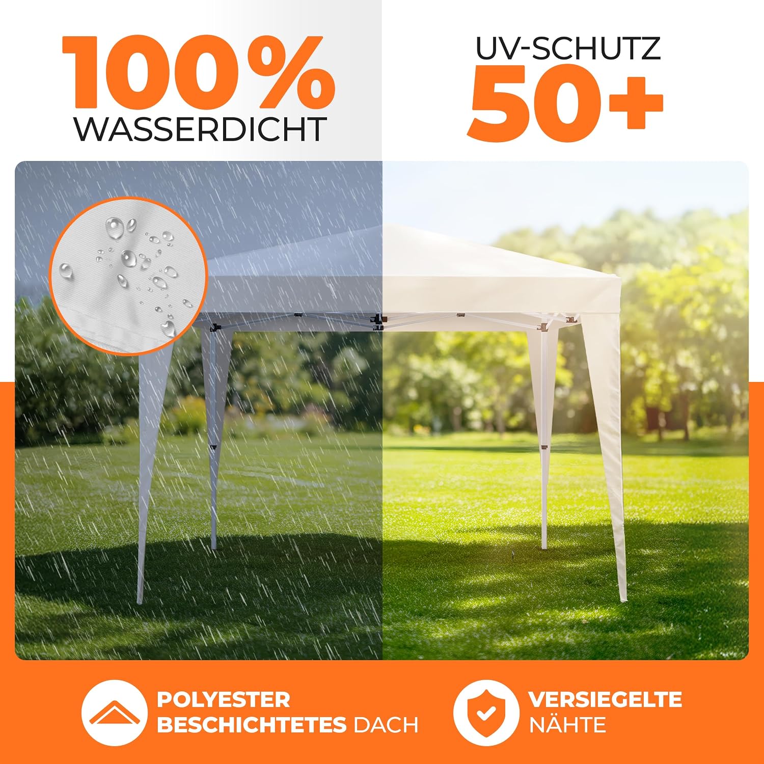 Kronenburg Faltpavillon wasserdicht Dachmaß 3 x 3 m UV Schutz 50+ Pavillon in Champagner mit 4 Seitenteilen