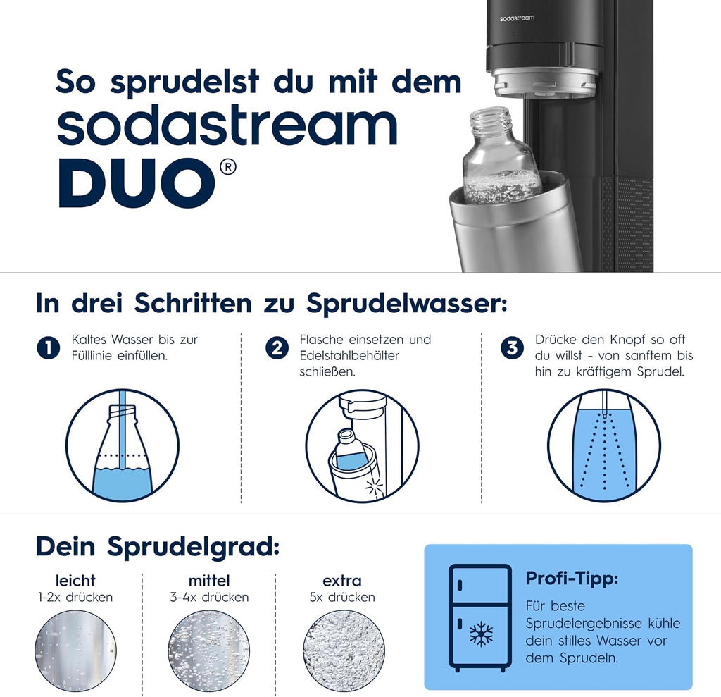 SodaStream DUO Wassersprudler - 4x 1L Sprudlerflaschen & CO2-Zylinder