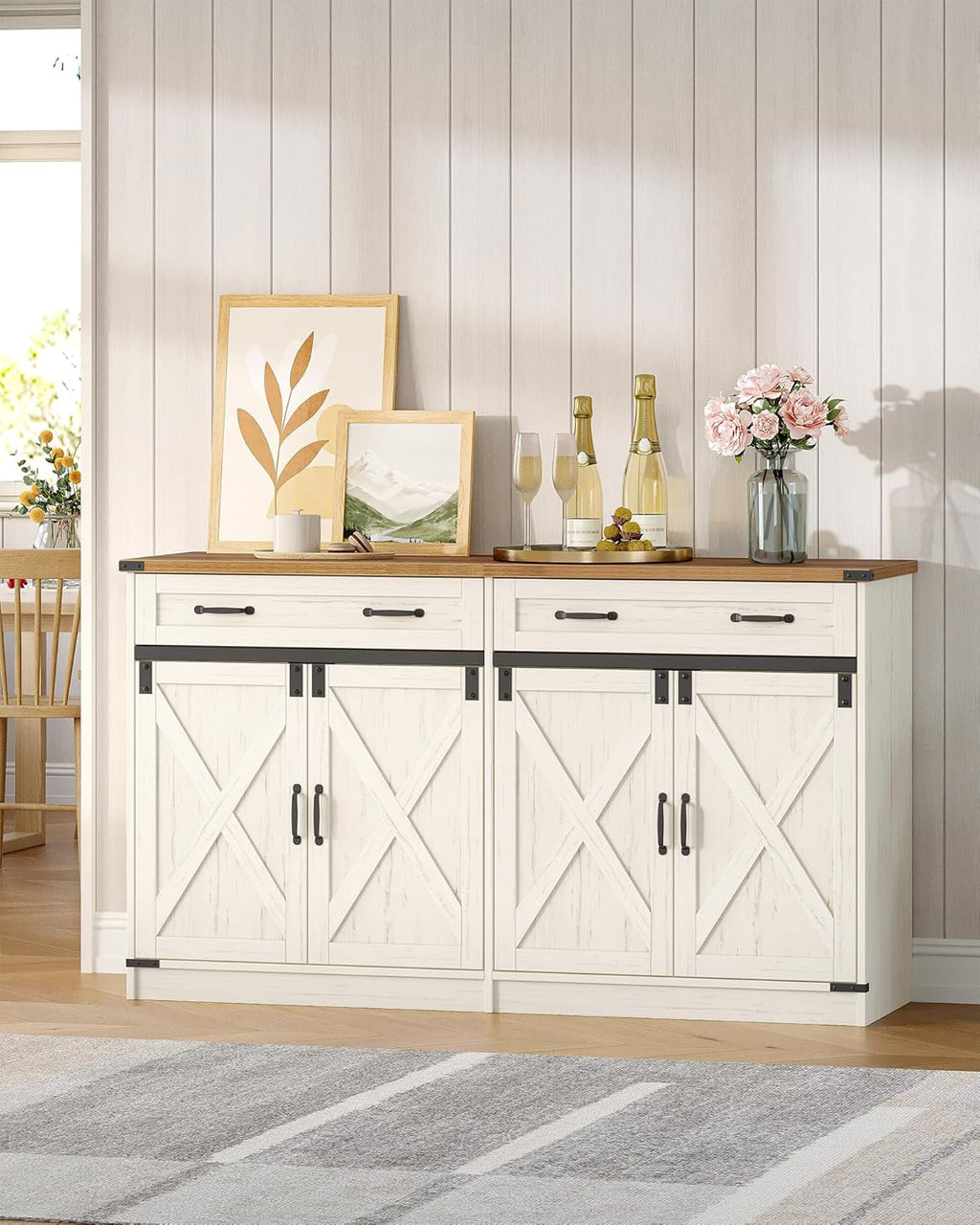 Hzuaneri Sideboard, Buffetschrank mit 2 Schublade, 4 Türen