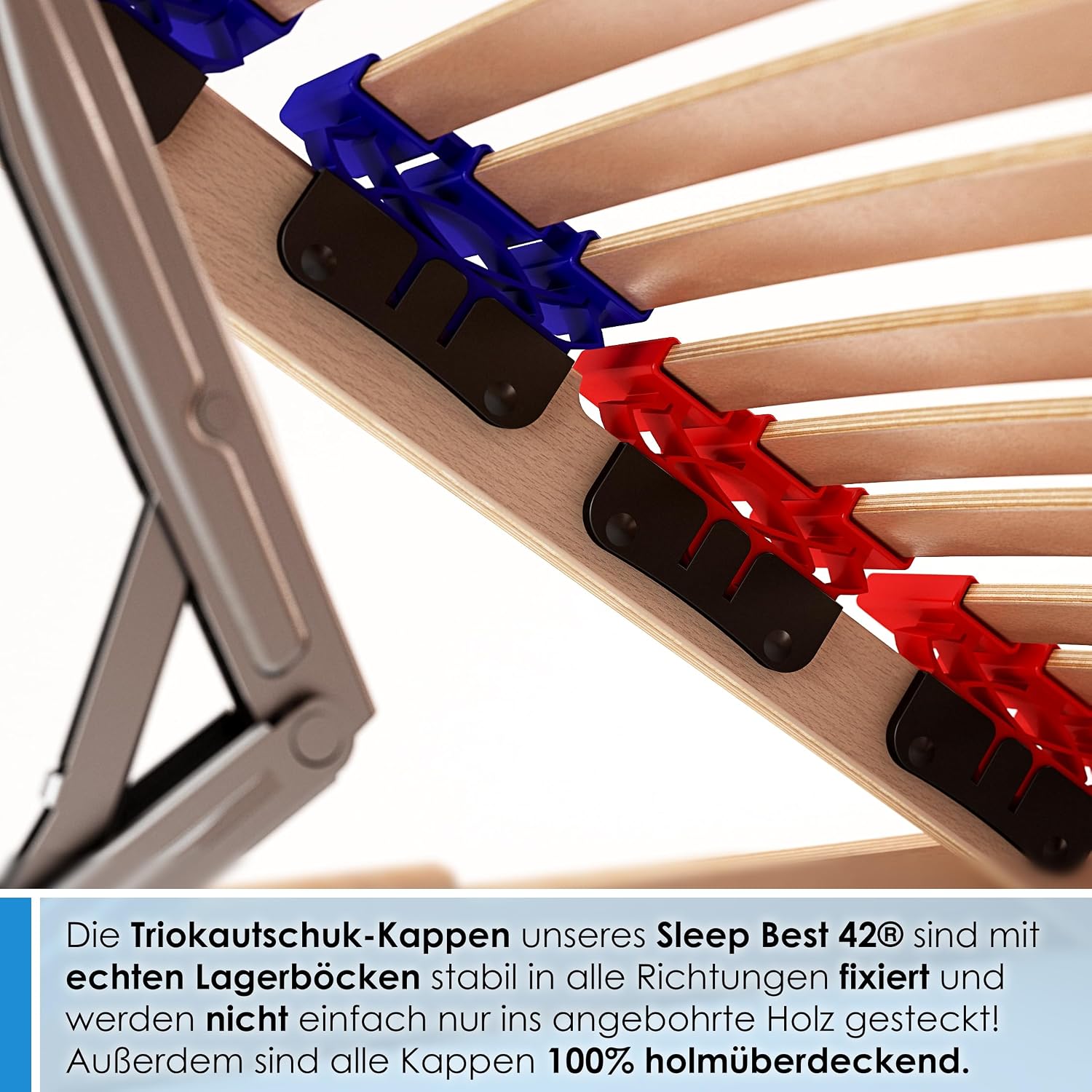 stabiler Lattenrost 100% BUCHE Lattenrahmen - Kopfteil verstellbar - SCHULTERFRÄSUNG, 7 Zonen, 42 Federleisten, Härte-Regulierung, Mittelgurt - SLEEP BEST 42® VARIO unmontiert (90x200cm)