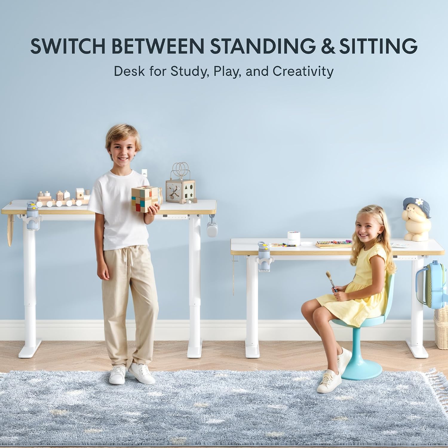 FLEXISPOT Kinderschreibtisch höhenverstellbar elektrisch 110 × 52 cm, Weiß