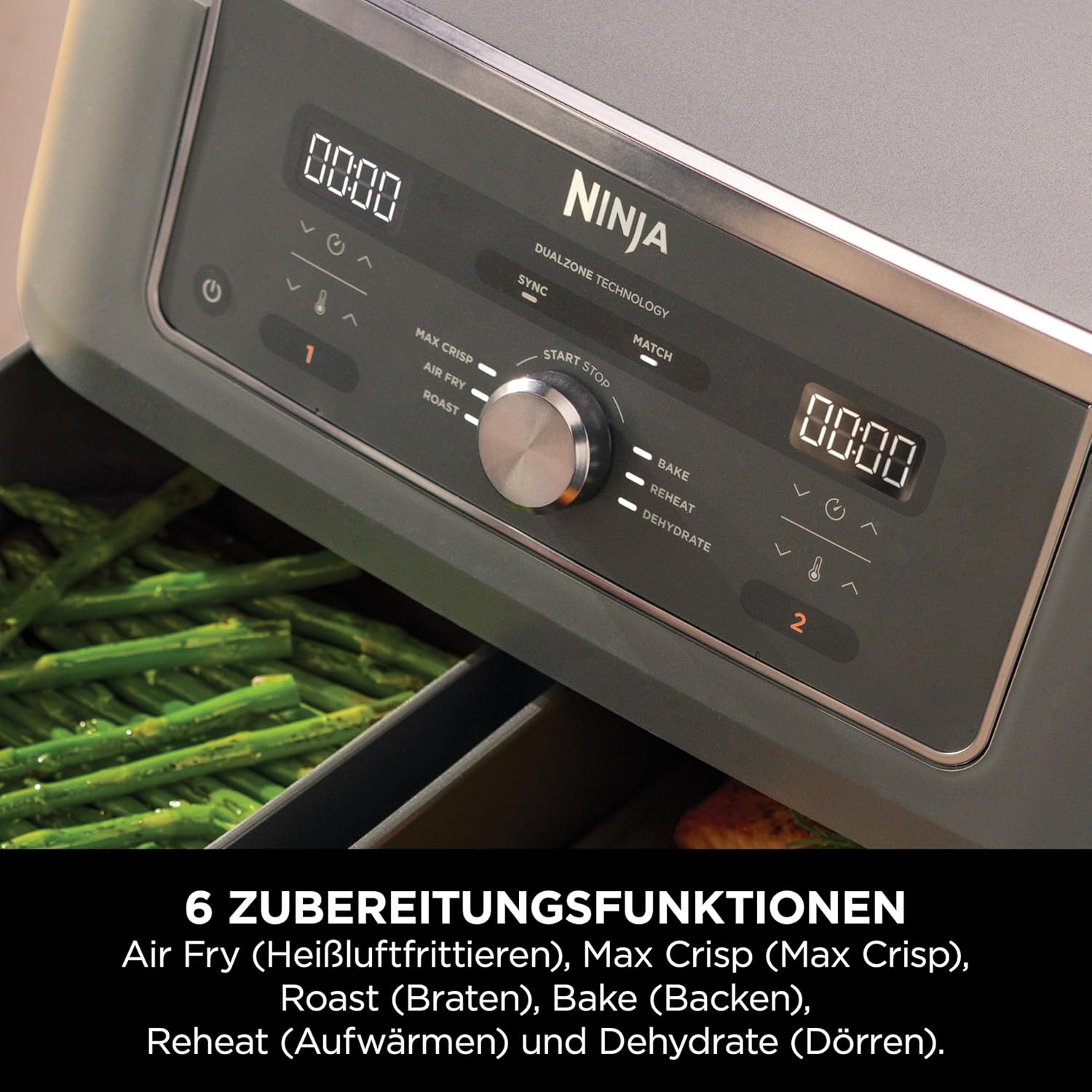 Ninja Dual Zone Digital Air Fryer, 2 Schubladen, Metallic Grau DZ400EU